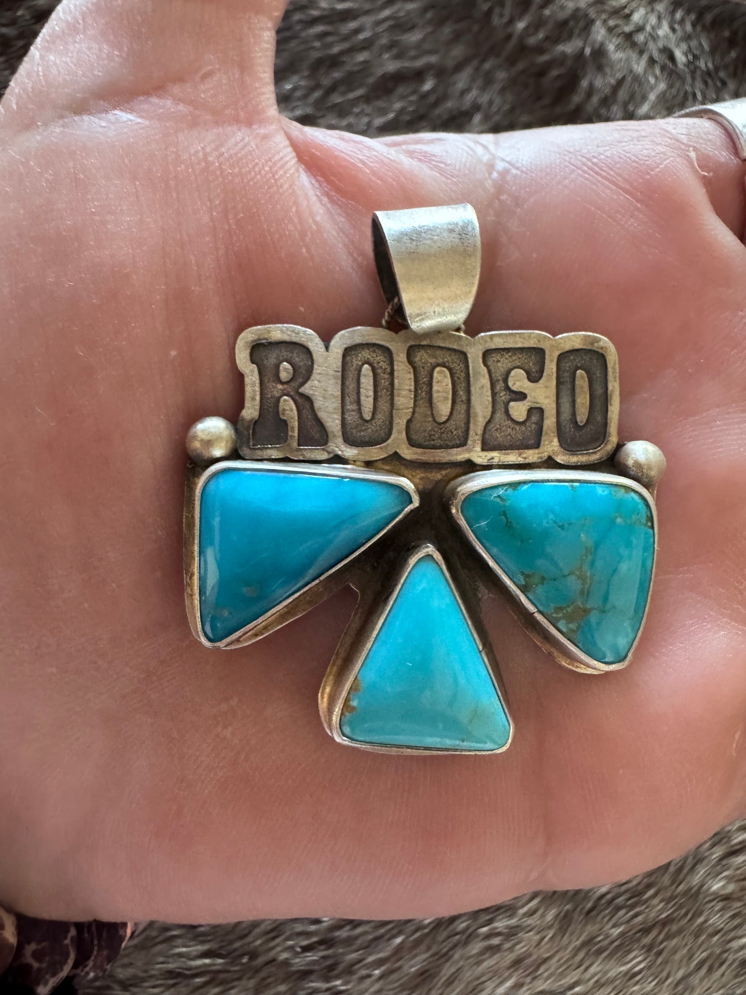 Handmade Sterling Silver & Kingman Turquoise 3 Stone Rodeo Pendant by Roaming Buffalo