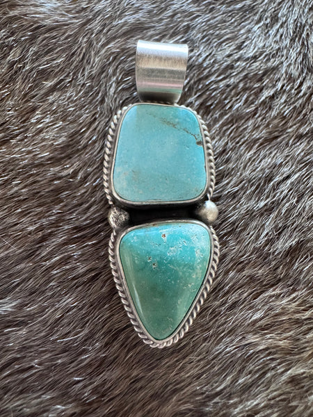 Handmade Sterling Silver & Fox Turquoise 2 Stone Pendant by Roaming Bu