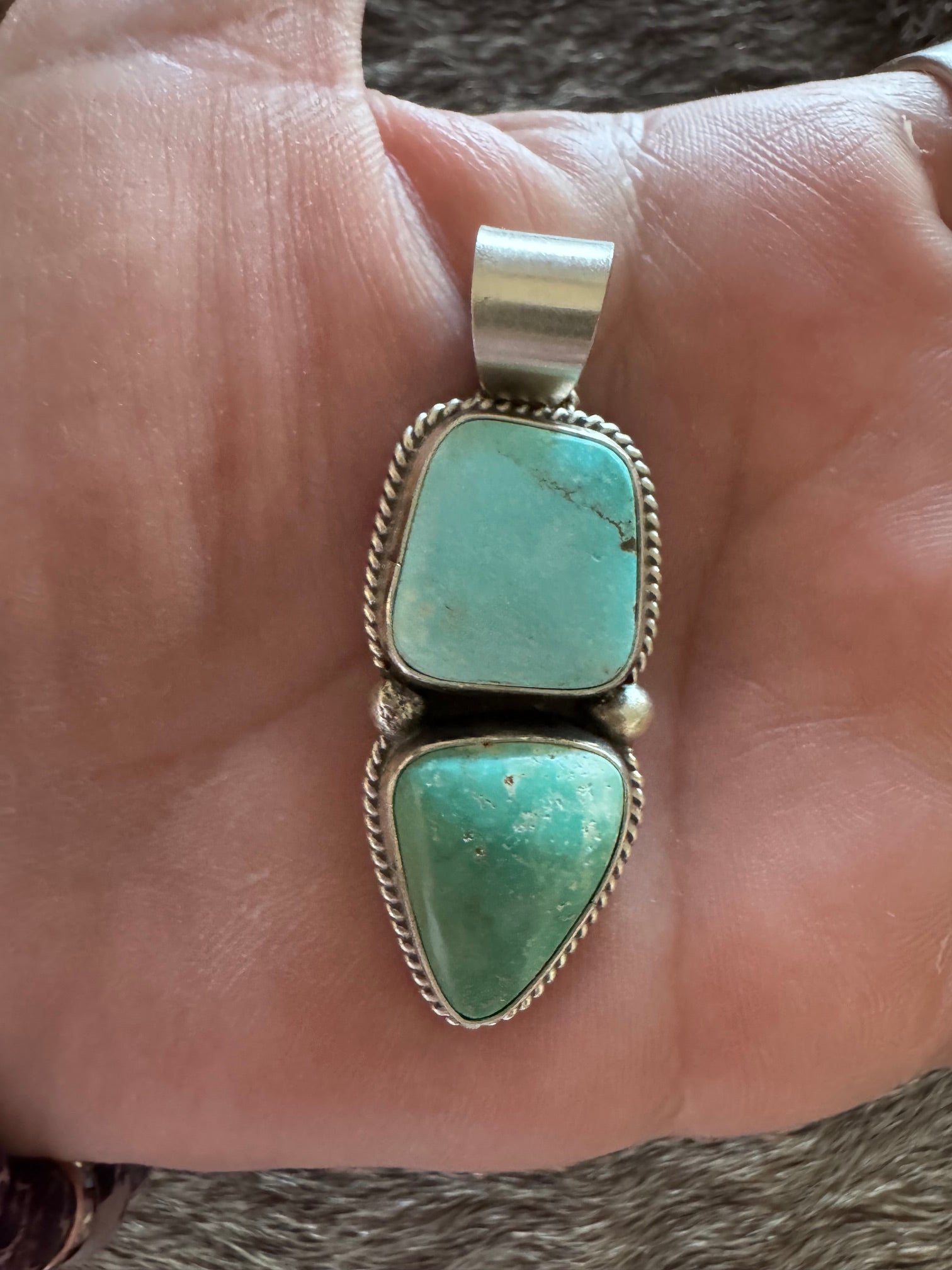 Handmade Sterling Silver & Fox Turquoise 2 Stone Pendant by Roaming Bu