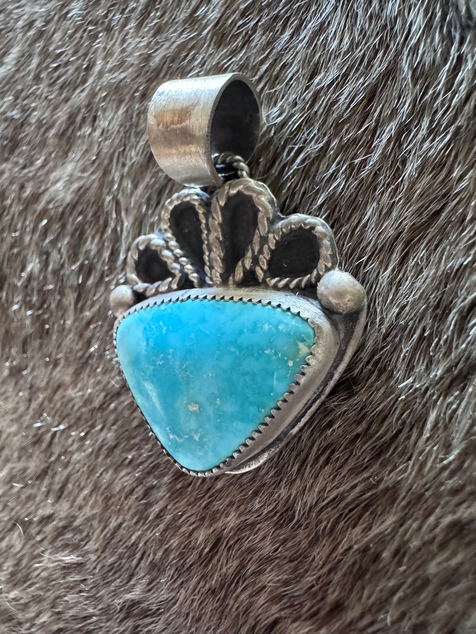 Handmade Sterling Silver & Fox Turquoise Pendant by Roaming Buffalo