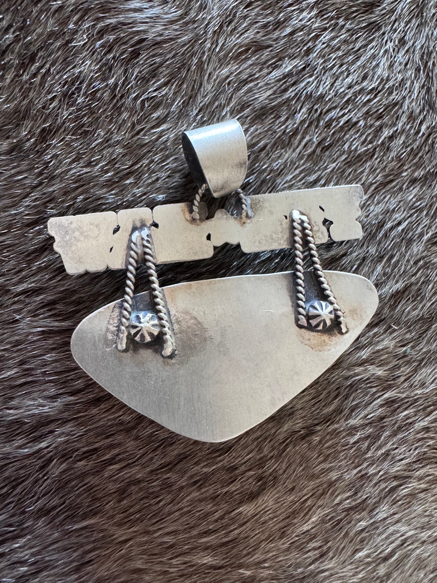 Handmade Sterling Silver & Number 8 Turquoise Yee-Haw Pendant by Roaming Buffalo