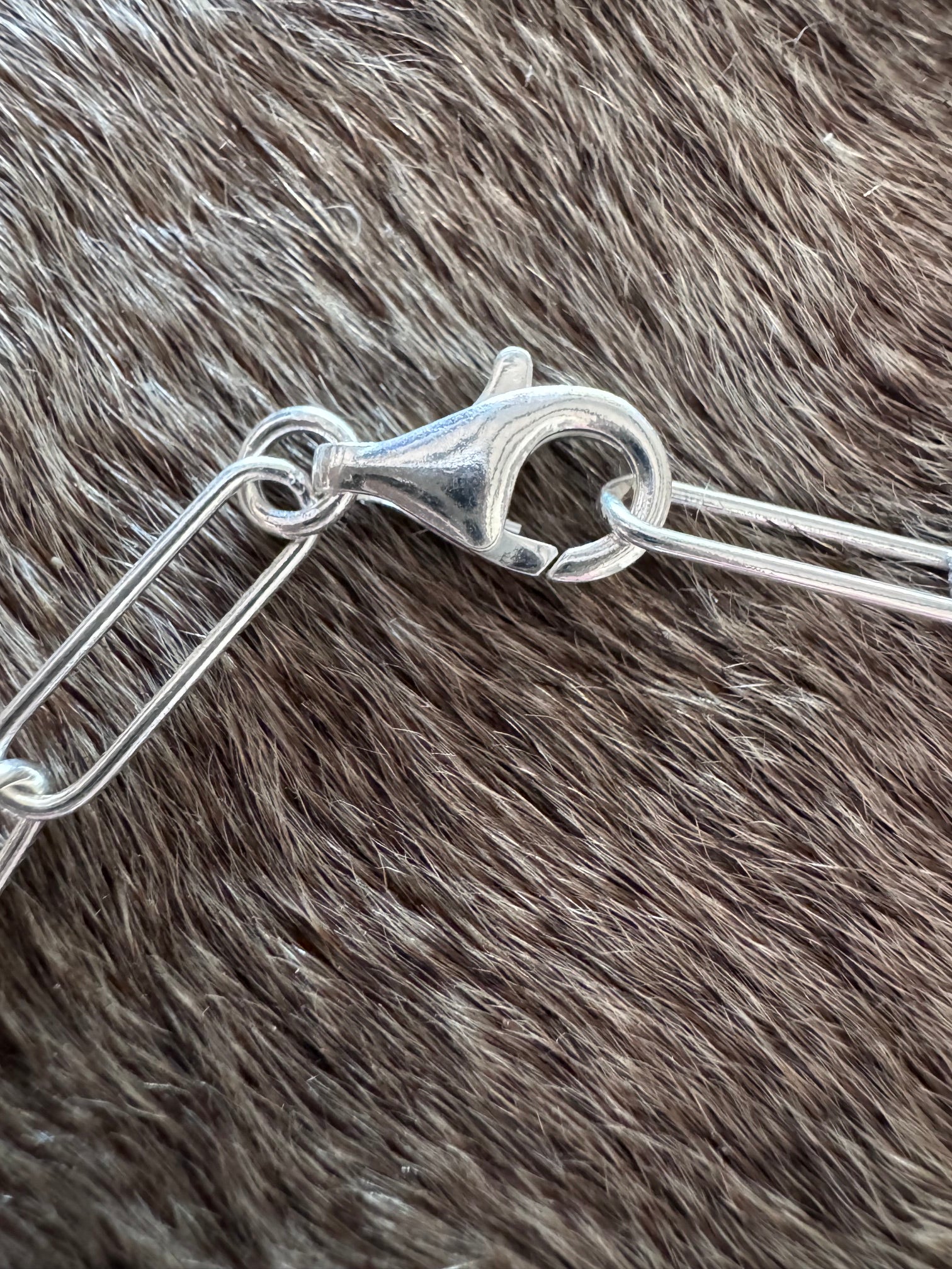 Handmade Sterling Silver & Tyrone Turquoise paperclip 8" Bracelet by Roaming Buffalo