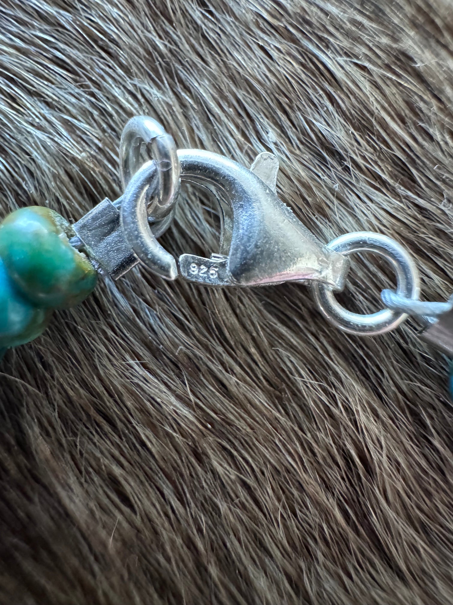 Handmade Sterling Silver & Hubei Turquoise, Black Onyx, and Pearl Beaded 8" Bracelet by Roaming Buffalo