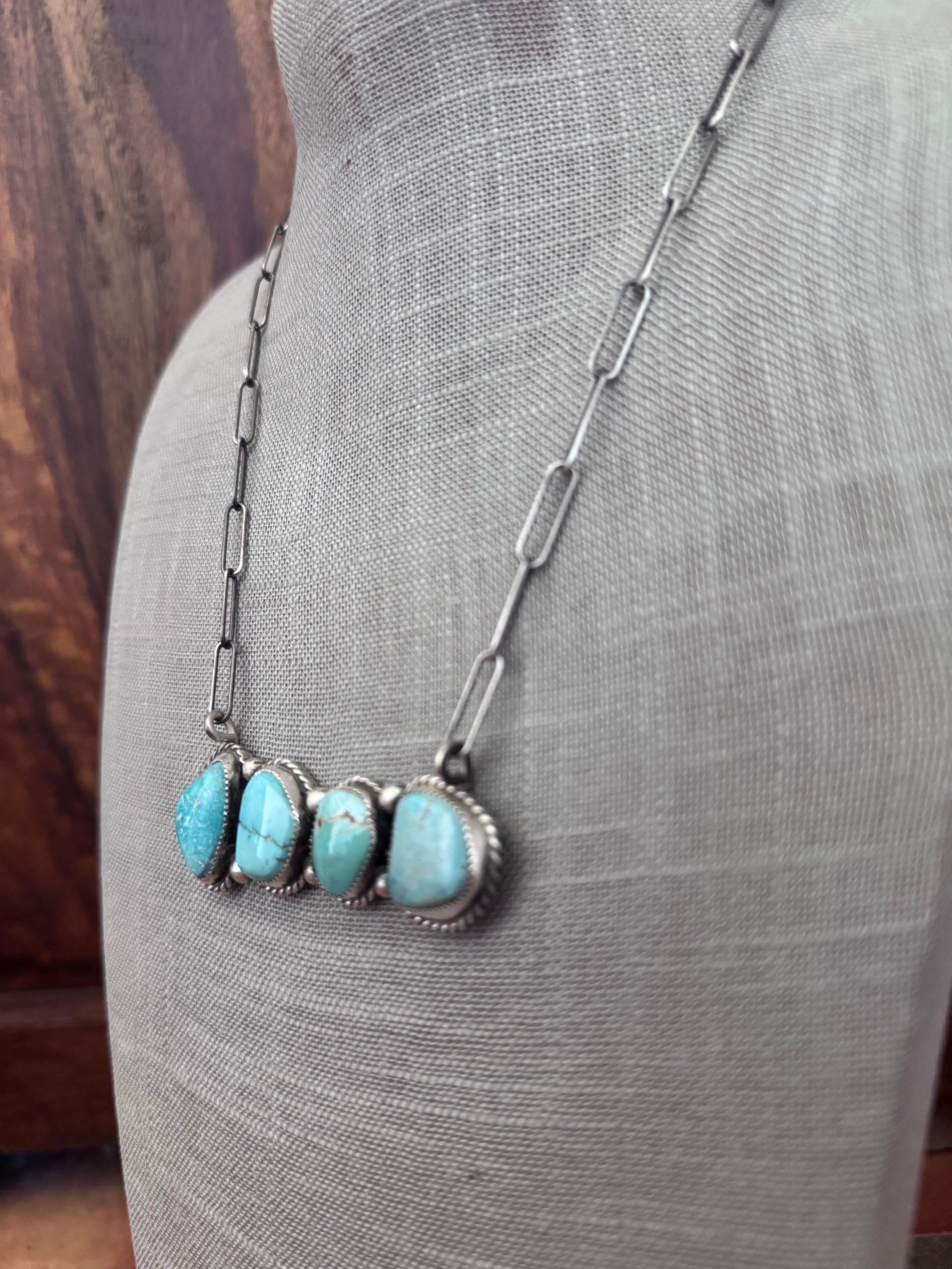 Handmade Sterling Silver & White Water, Carico Lake, Dry Creek Turquoise Bar 19.5" Necklace by Roaming Buffalo