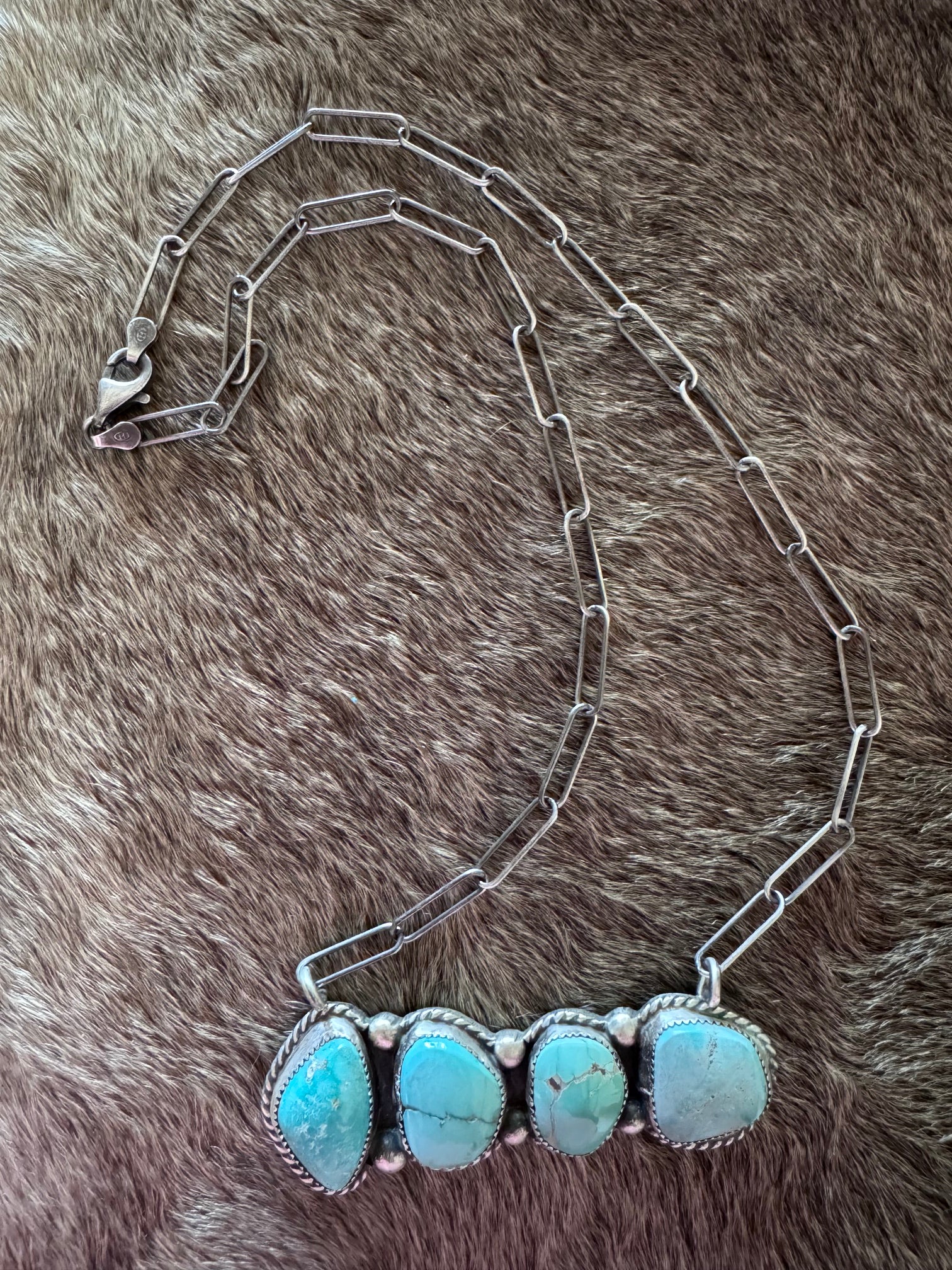 Handmade Sterling Silver & White Water, Carico Lake, Dry Creek Turquoise Bar 19.5" Necklace by Roaming Buffalo