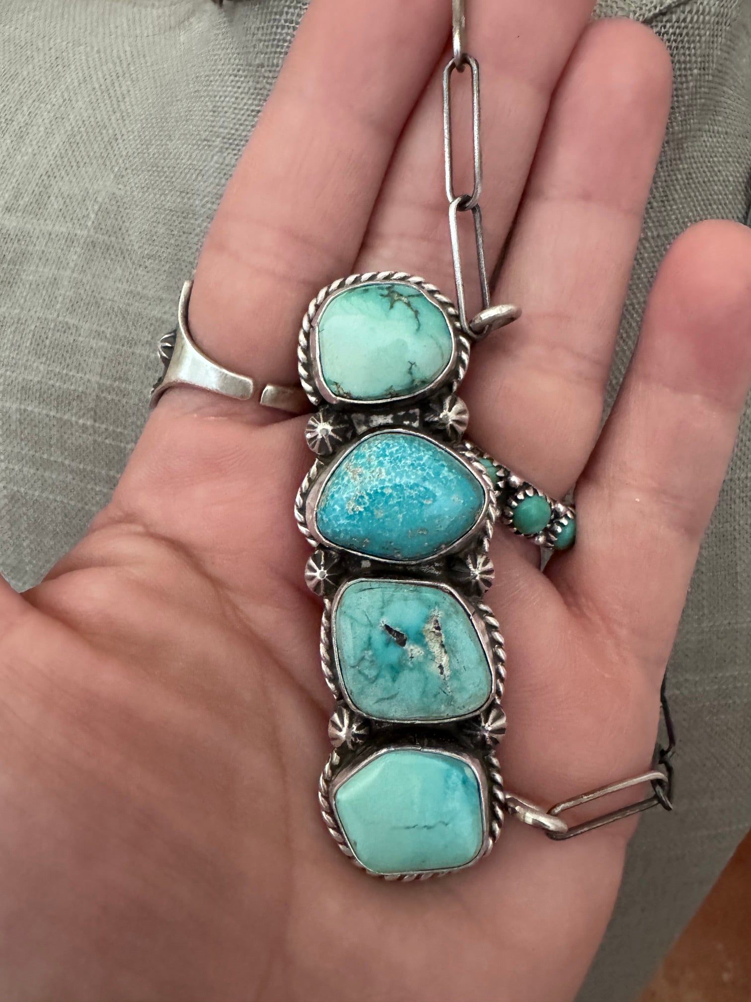 Handmade Sterling Silver & White Water, Carico Lake, Fox Turquoise Bar 19.5" Necklace by Roaming Buffalo
