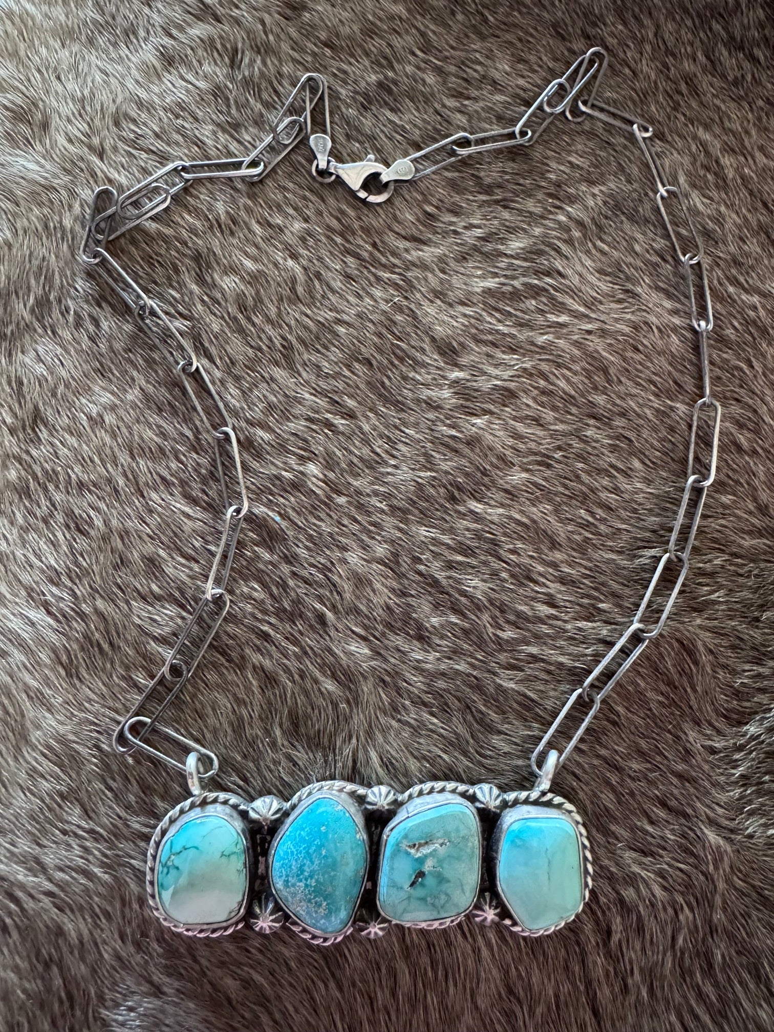 Handmade Sterling Silver & White Water, Carico Lake, Fox Turquoise Bar 19.5" Necklace by Roaming Buffalo