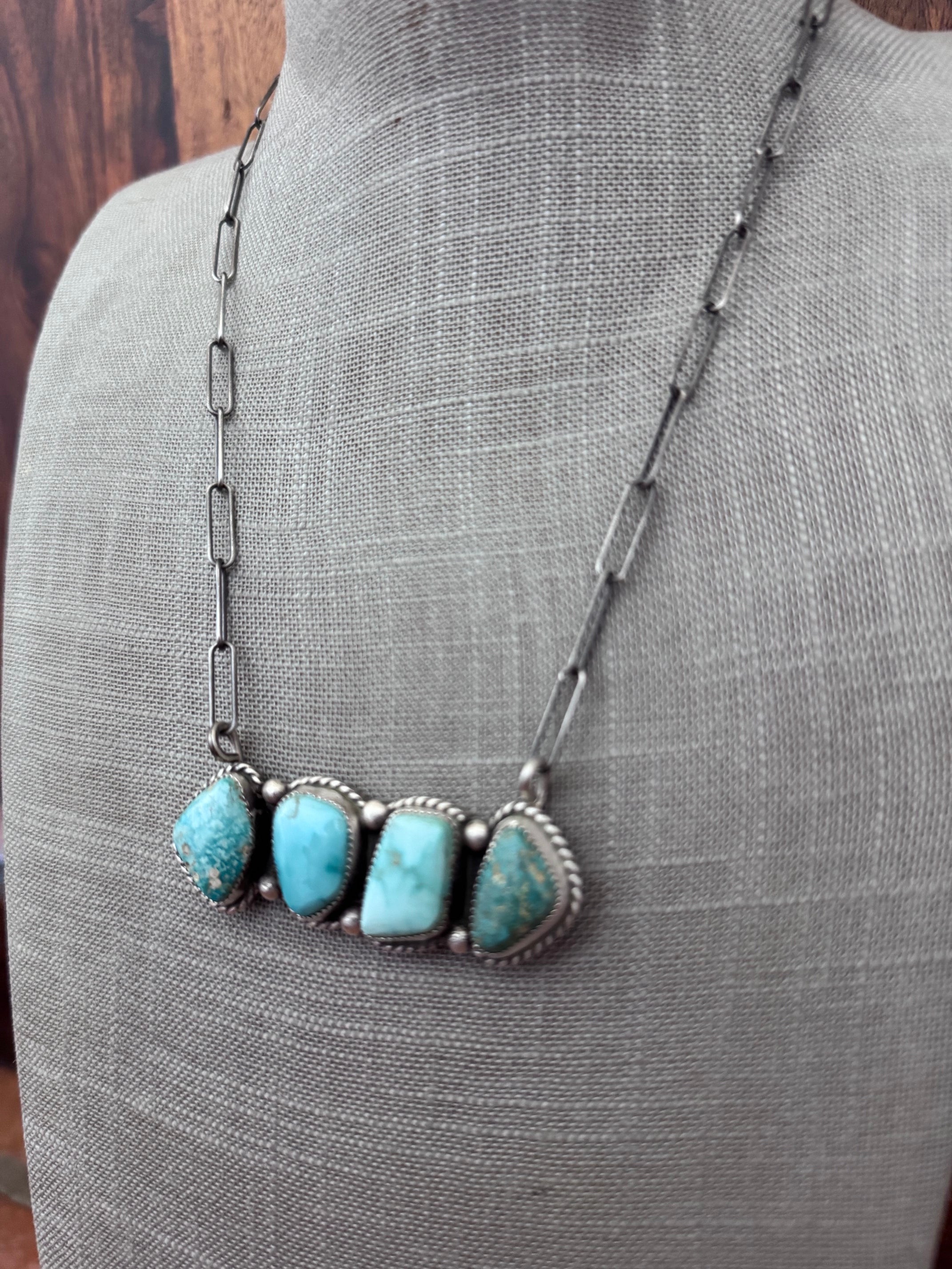 Handmade Sterling Silver & White Water, Fox Turquoise Bar 19.5" Necklace by Roaming Buffalo