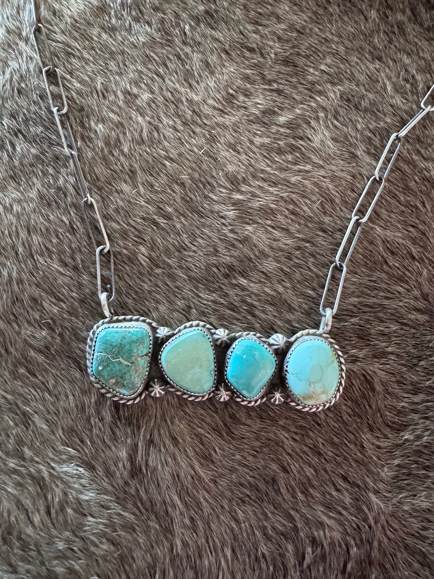 Handmade Sterling Silver & Dry Creek, Carico Lake Turquoise Bar 19.5" Necklace by Roaming Buffalo