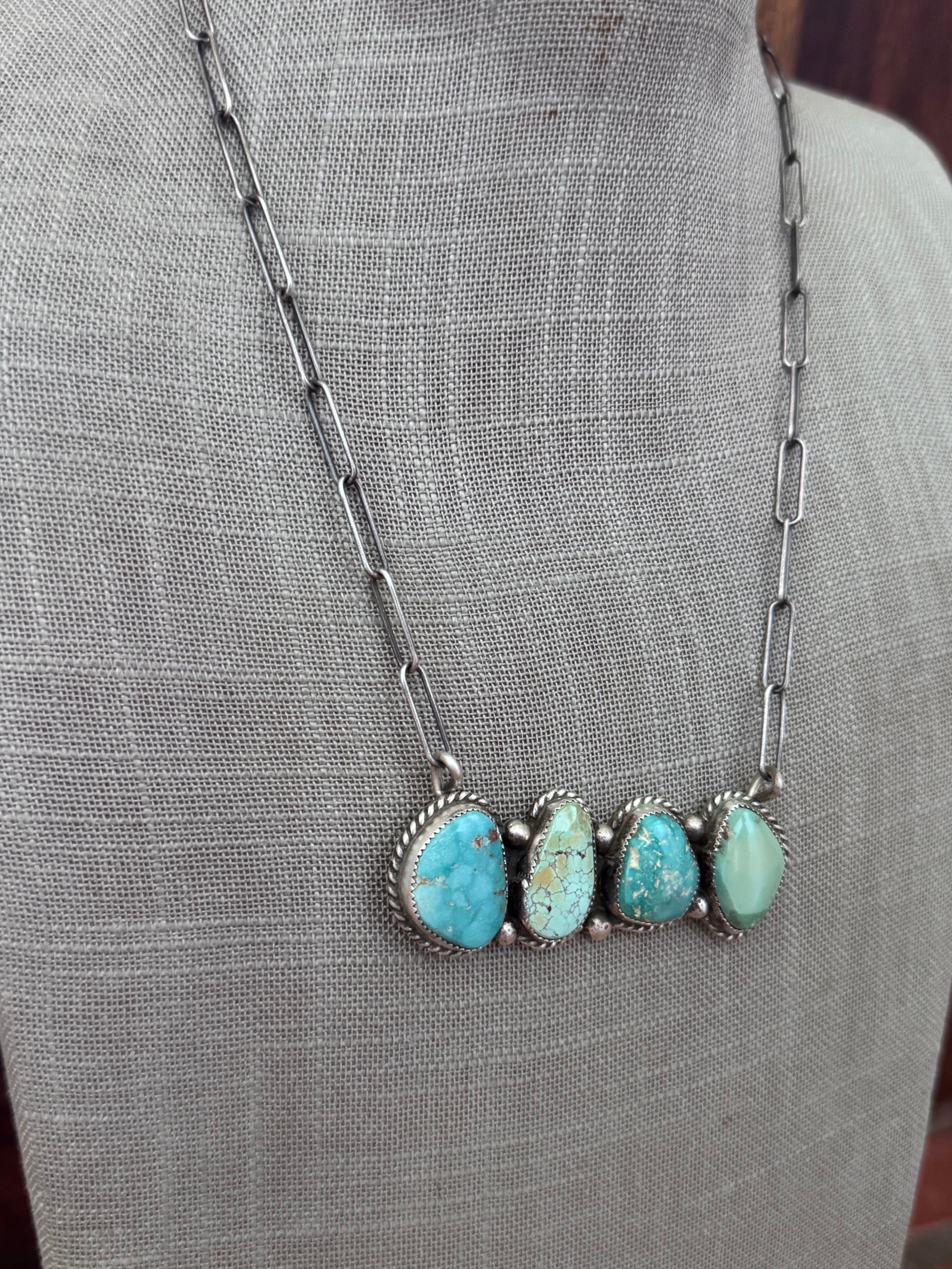 Handmade Sterling Silver & Dry Creek, Carico Lake Turquoise Bar 19.5" Necklace by Roaming Buffalo
