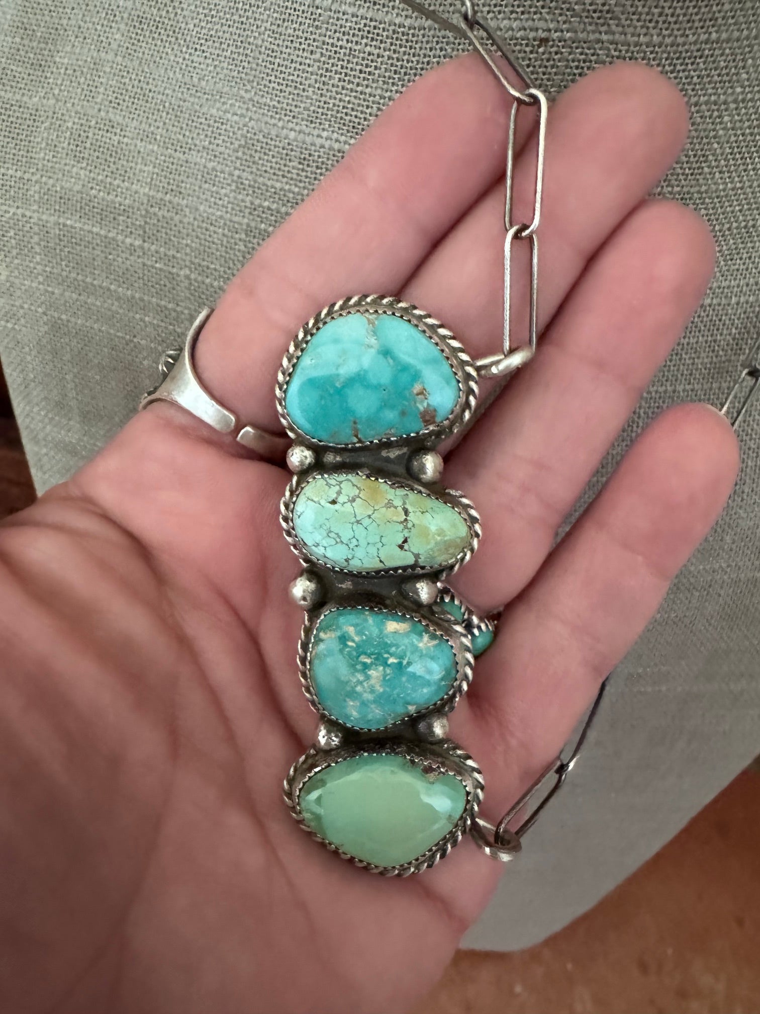 Handmade Sterling Silver & Dry Creek, Carico Lake Turquoise Bar 19.5" Necklace by Roaming Buffalo
