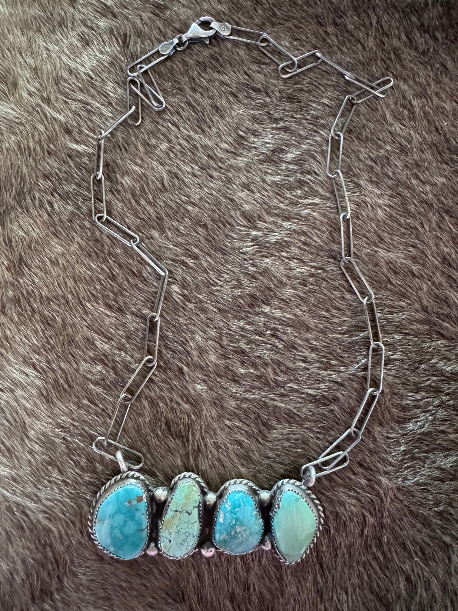 Handmade Sterling Silver & Dry Creek, Carico Lake Turquoise Bar 19.5" Necklace by Roaming Buffalo
