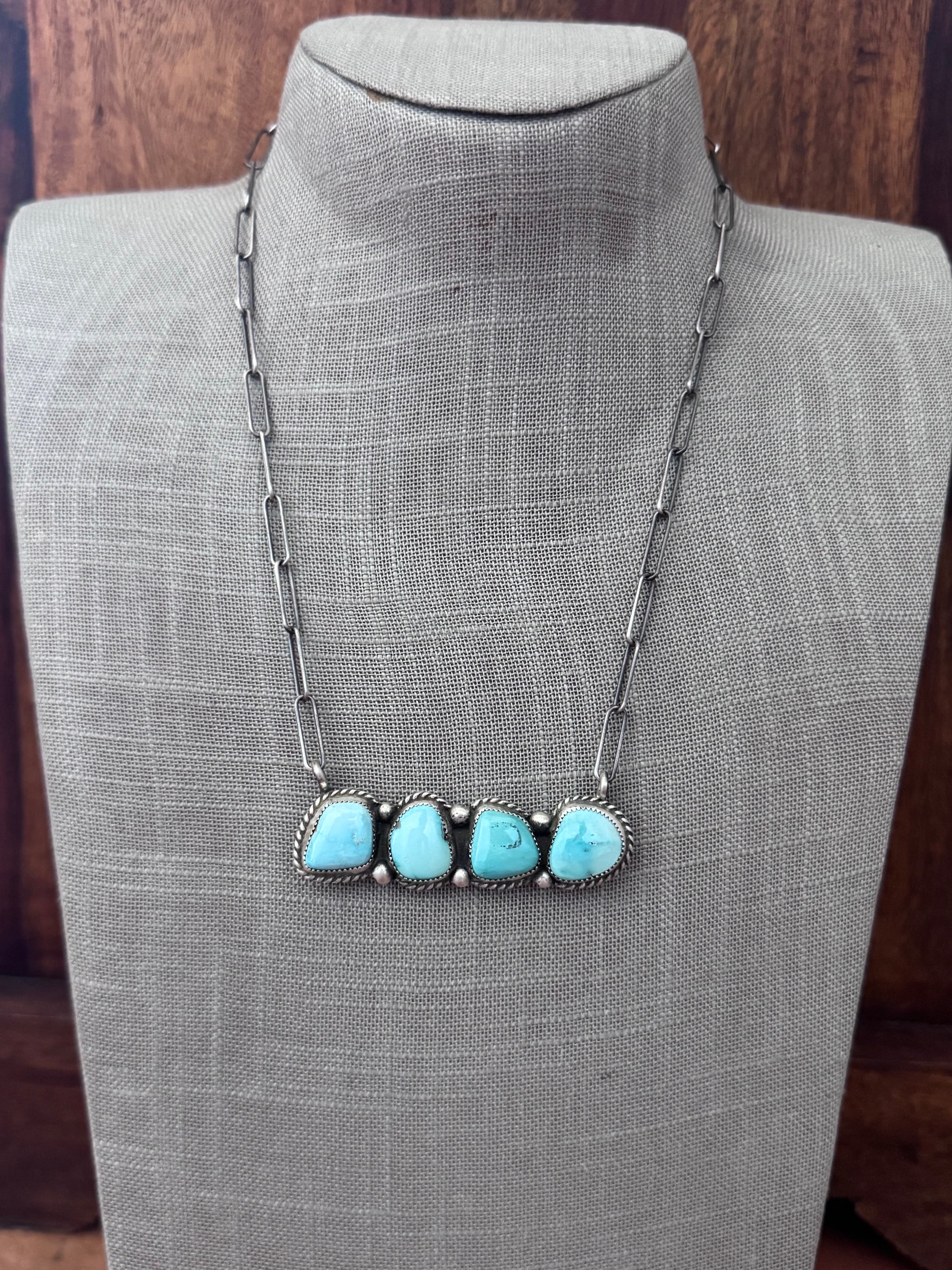 Handmade Sterling Silver & Fox Turquoise, Carico Lake Turquoise Bar 19.5" Necklace by Roaming Buffalo