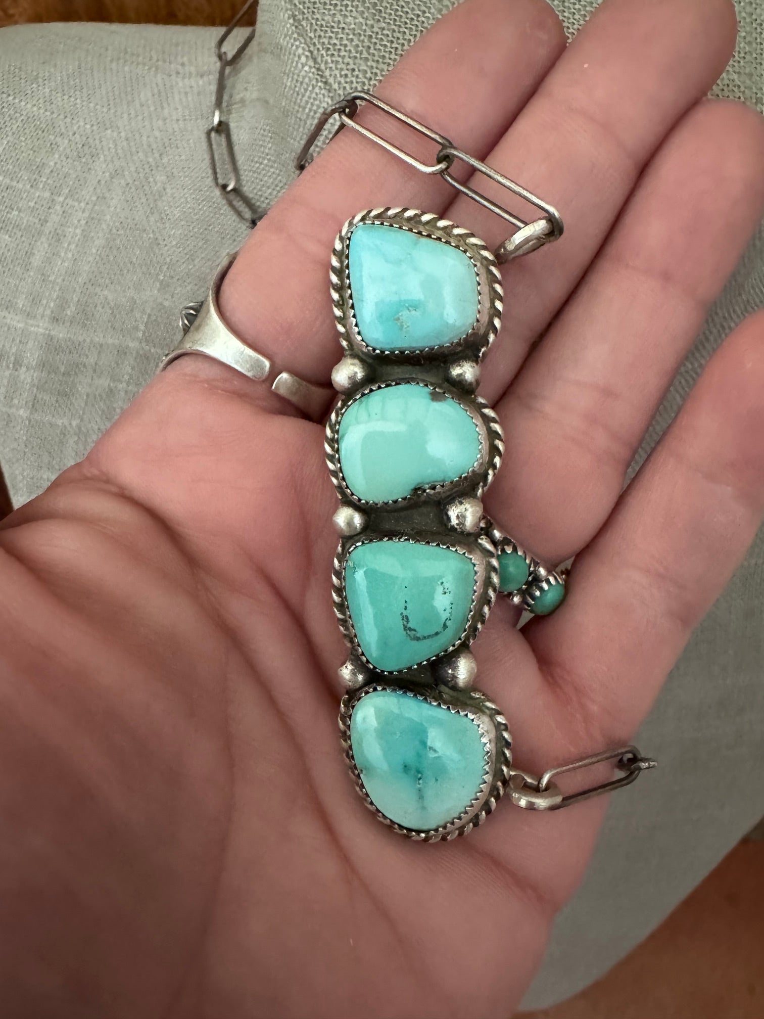 Handmade Sterling Silver & Fox Turquoise, Carico Lake Turquoise Bar 19.5" Necklace by Roaming Buffalo