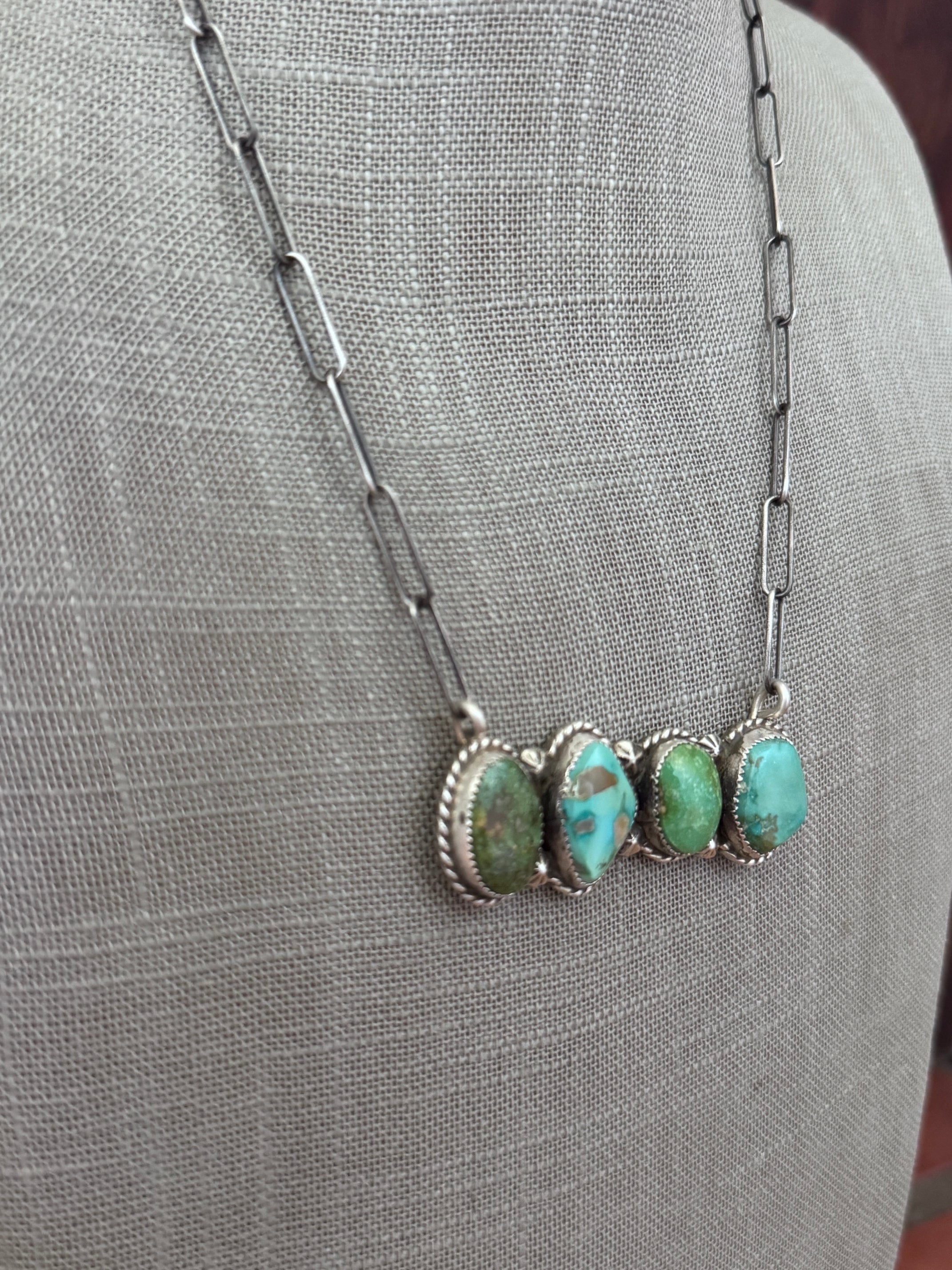Handmade Sterling Silver & Sonoran Mountain, Fox Turquoise Bar 19.5" Necklace by Roaming Buffalo