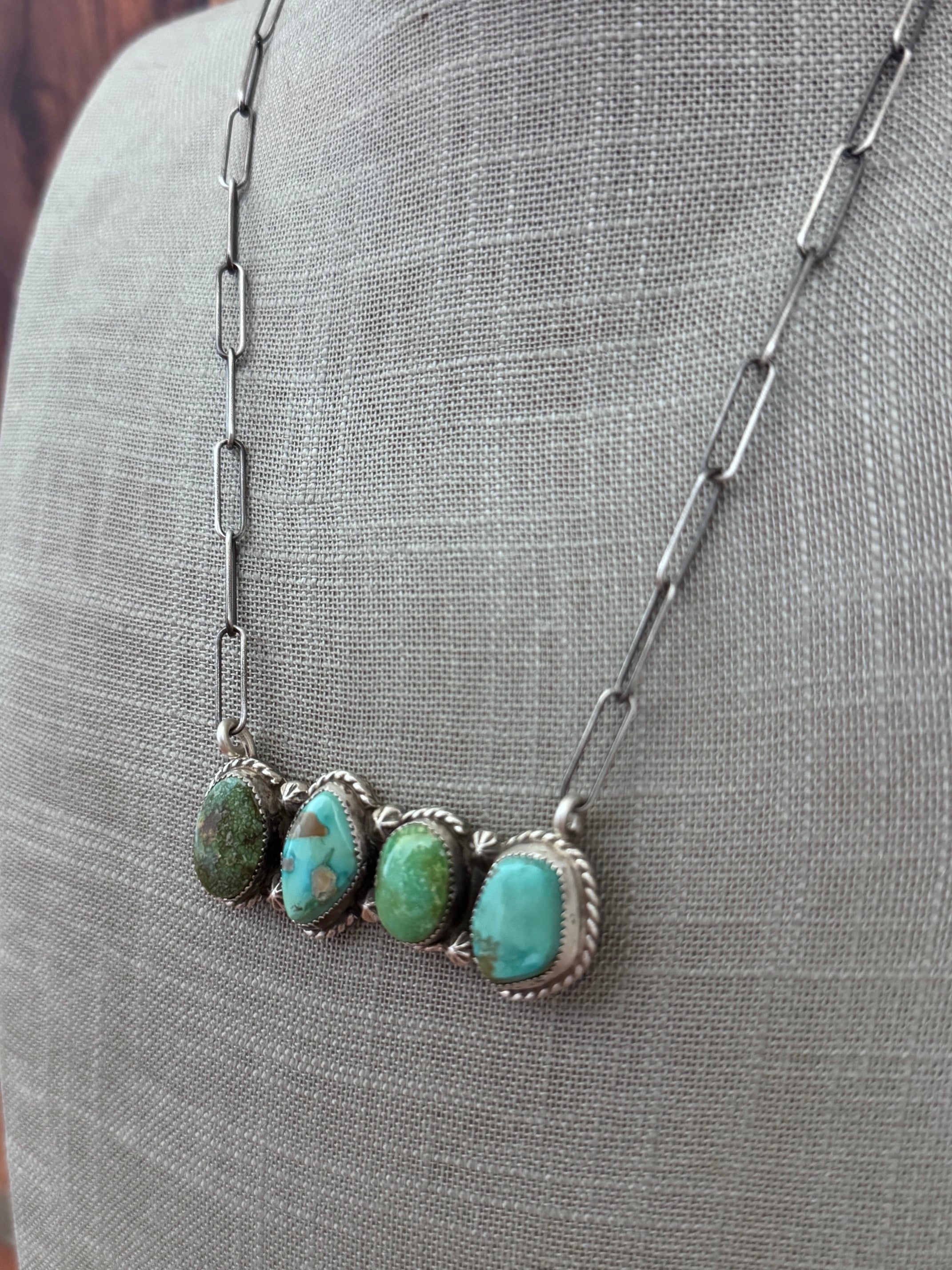 Handmade Sterling Silver & Sonoran Mountain, Fox Turquoise Bar 19.5" Necklace by Roaming Buffalo