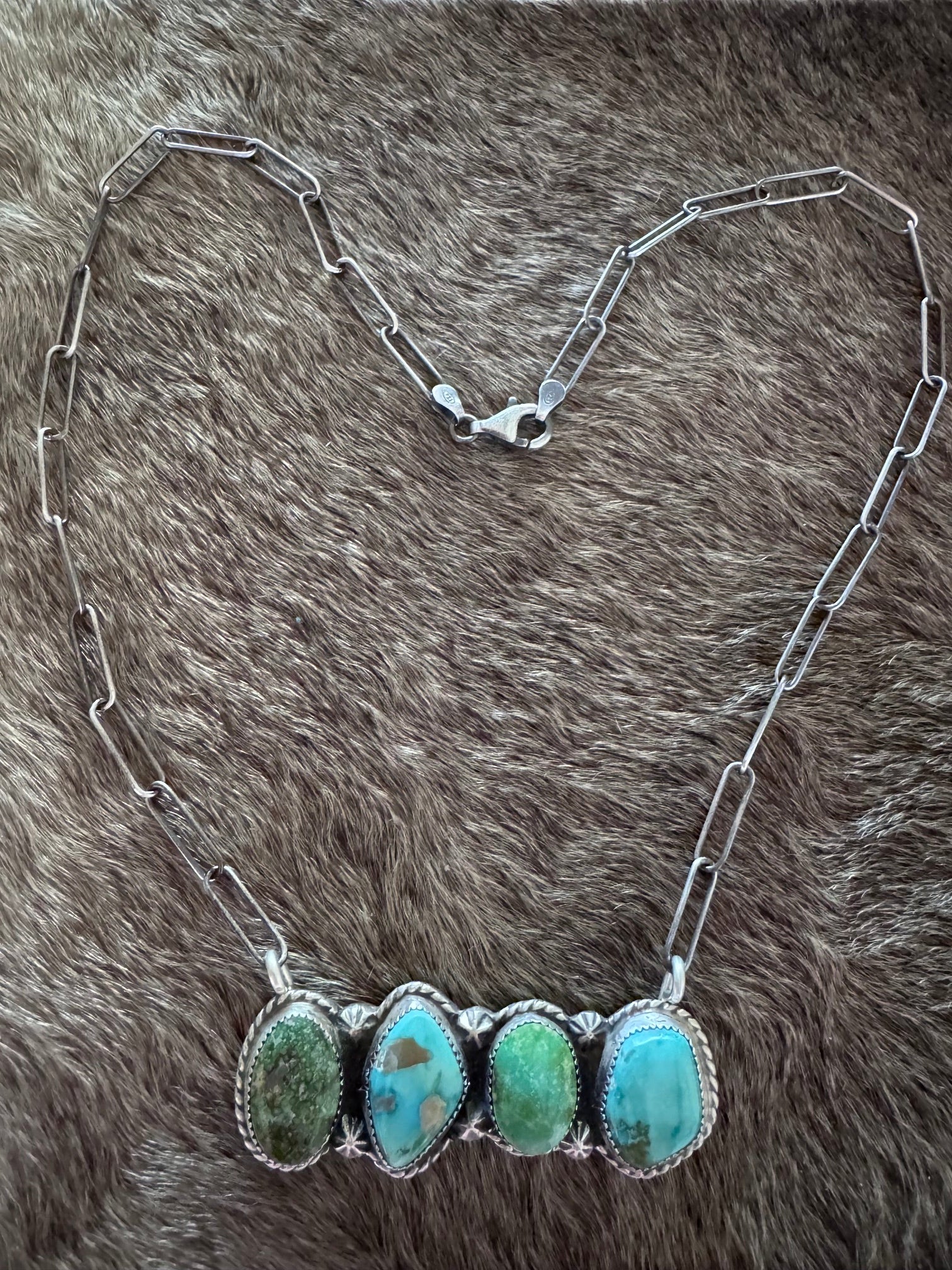 Handmade Sterling Silver & Sonoran Mountain, Fox Turquoise Bar 19.5" Necklace by Roaming Buffalo
