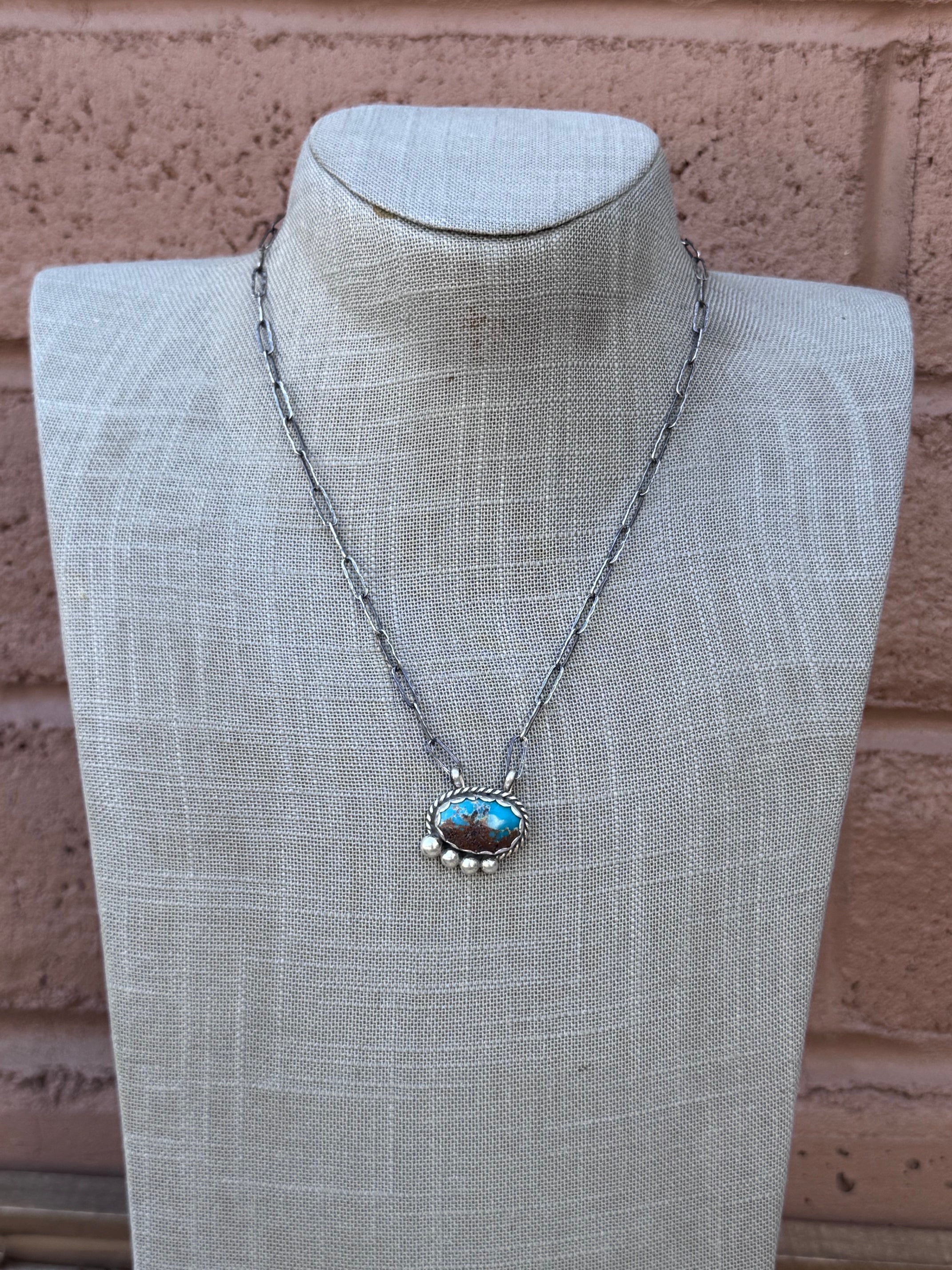 Handmade Sterling Silver & Mixed Turquoise 18" Necklace by Roaming Buffalo
