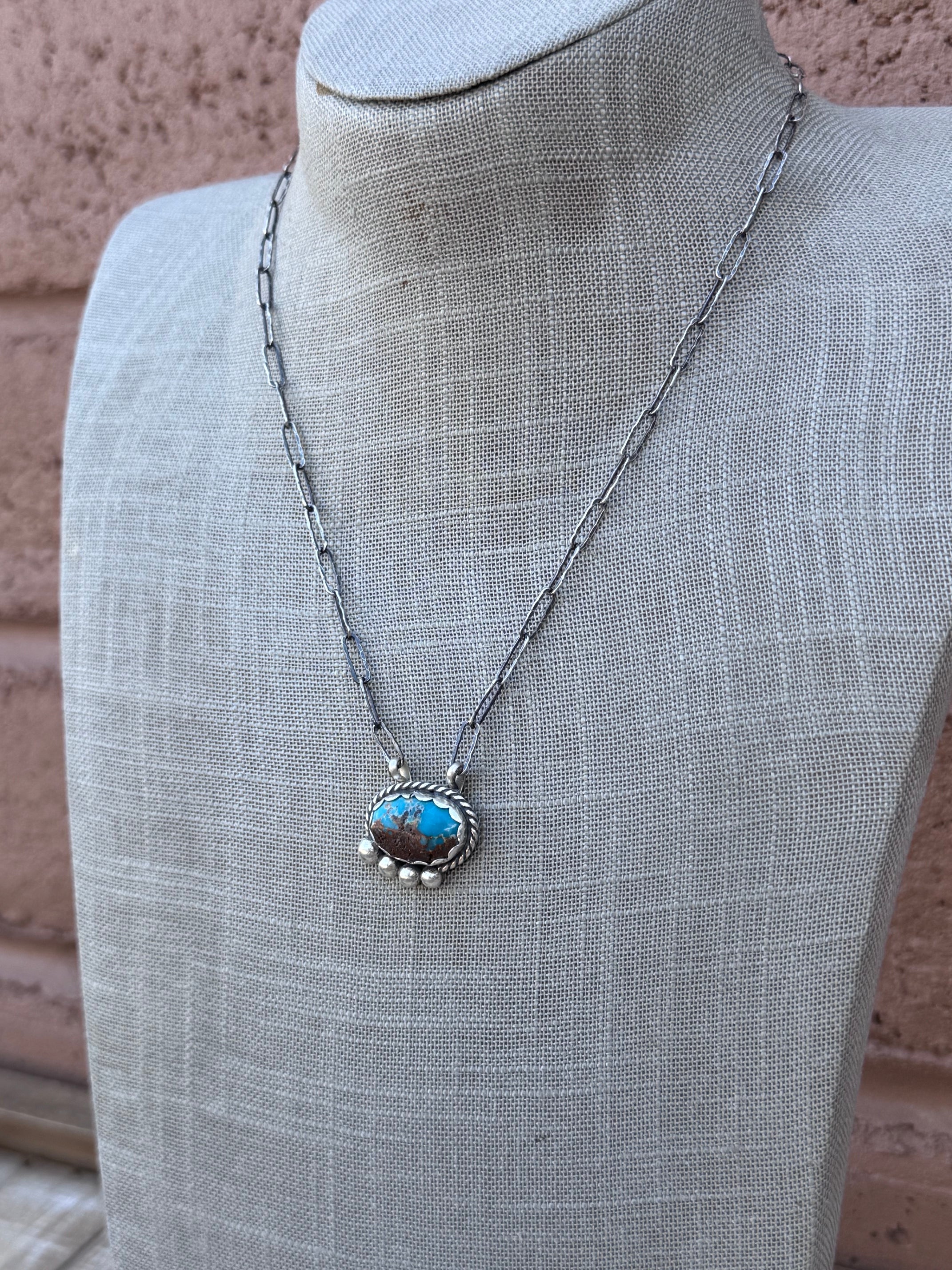 Handmade Sterling Silver & Mixed Turquoise 18" Necklace by Roaming Buffalo