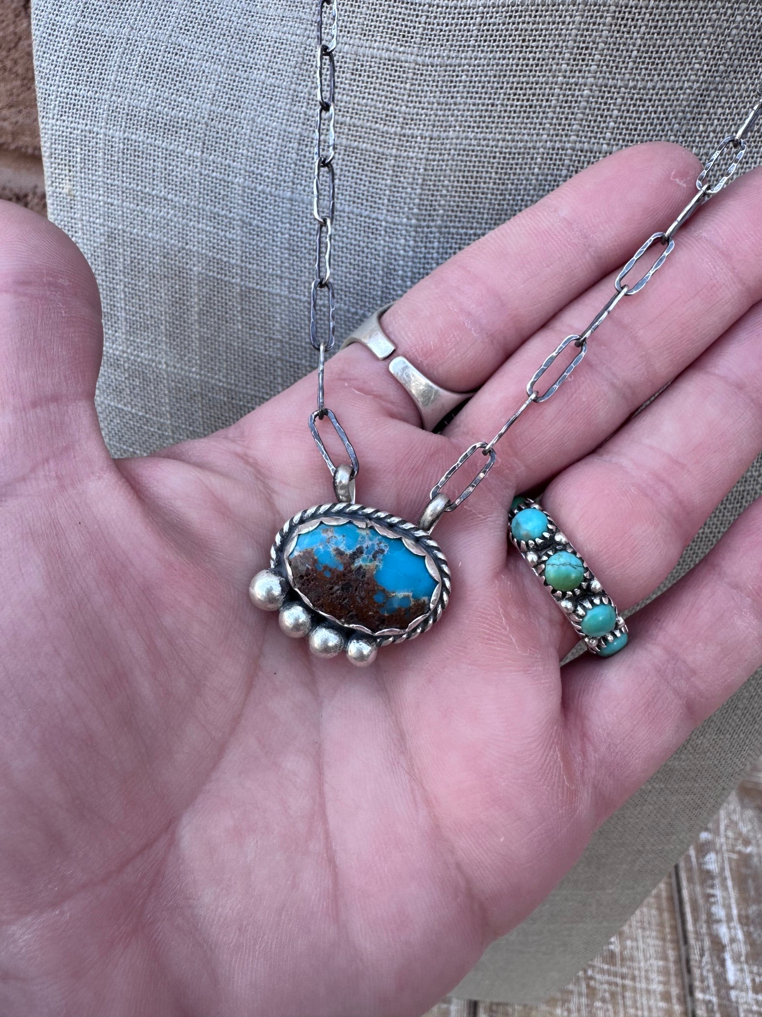 Handmade Sterling Silver & Mixed Turquoise 18" Necklace by Roaming Buffalo