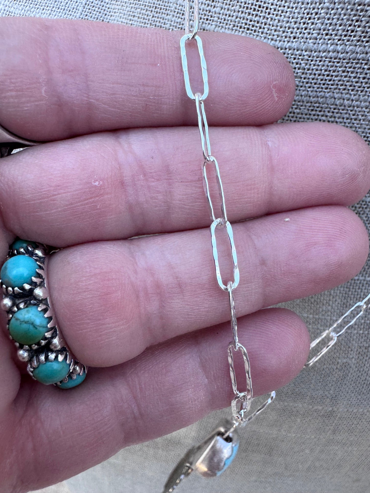 Handmade Sterling Silver & Carico Lake Turquoise Concho 18" Necklace by Roaming Buffalo