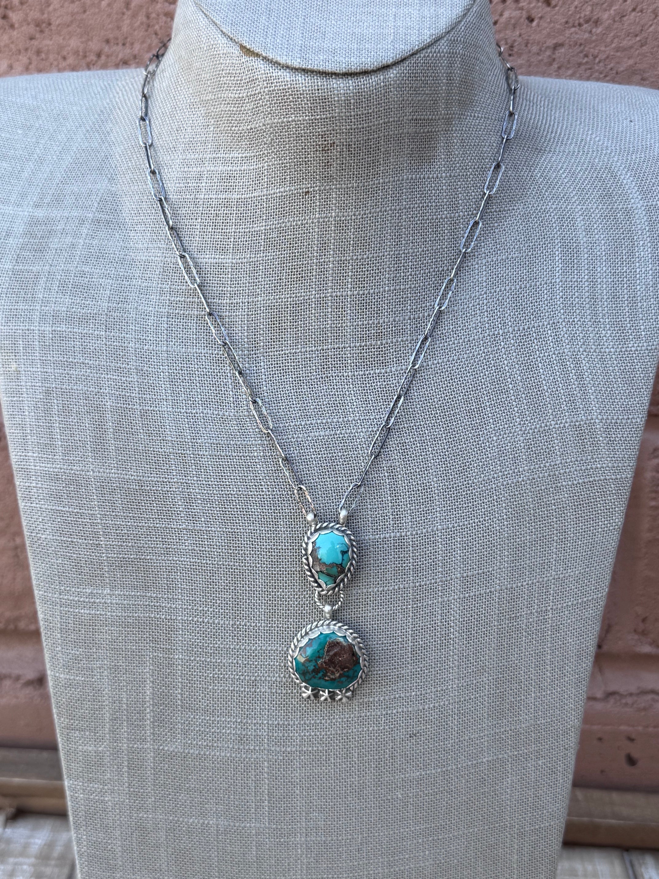Handmade Sterling Silver & Arizona Turquoise, Mixed Turquoise 18" Necklace by Roaming Buffalo