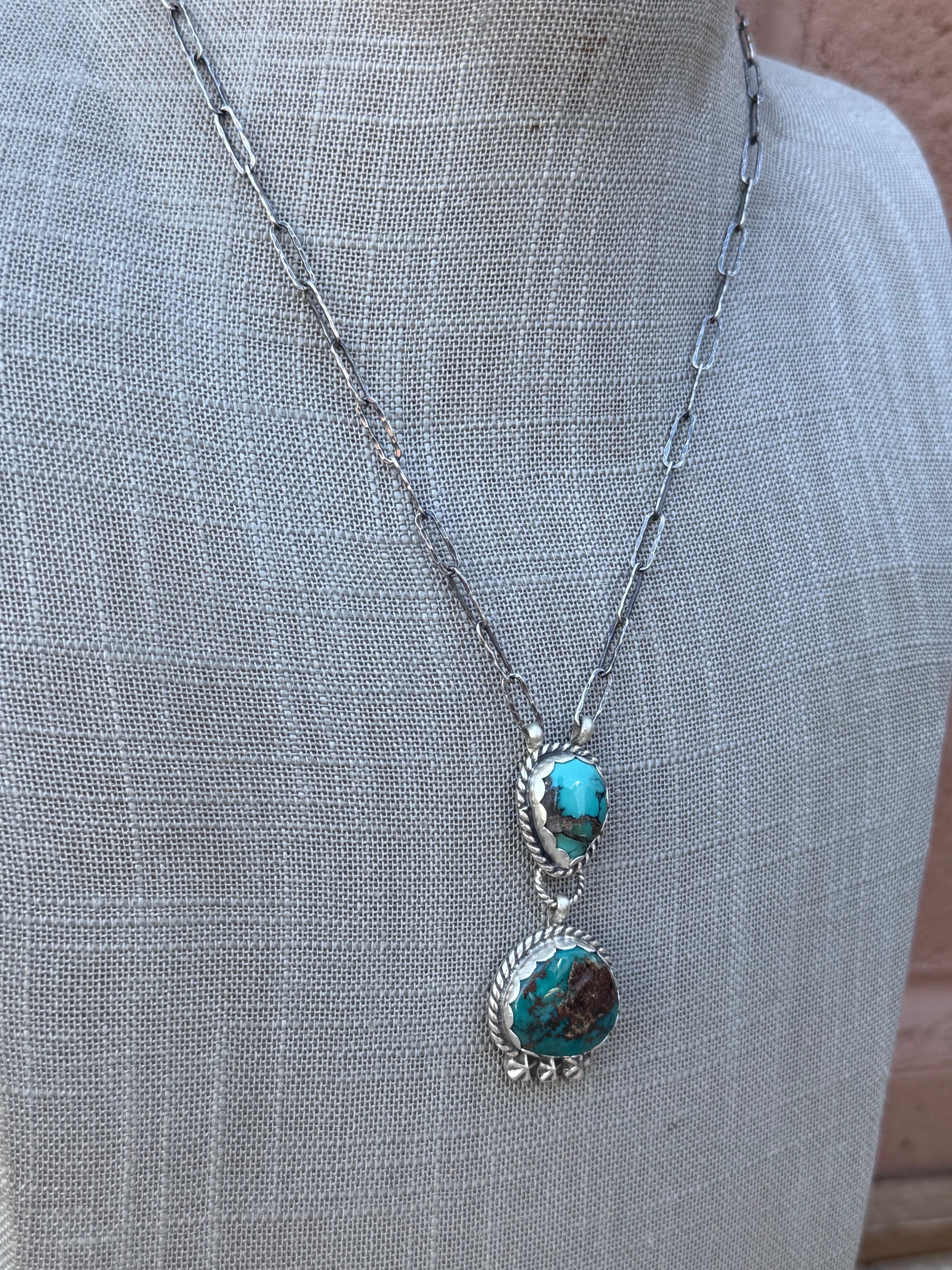 Handmade Sterling Silver & Arizona Turquoise, Mixed Turquoise 18" Necklace by Roaming Buffalo
