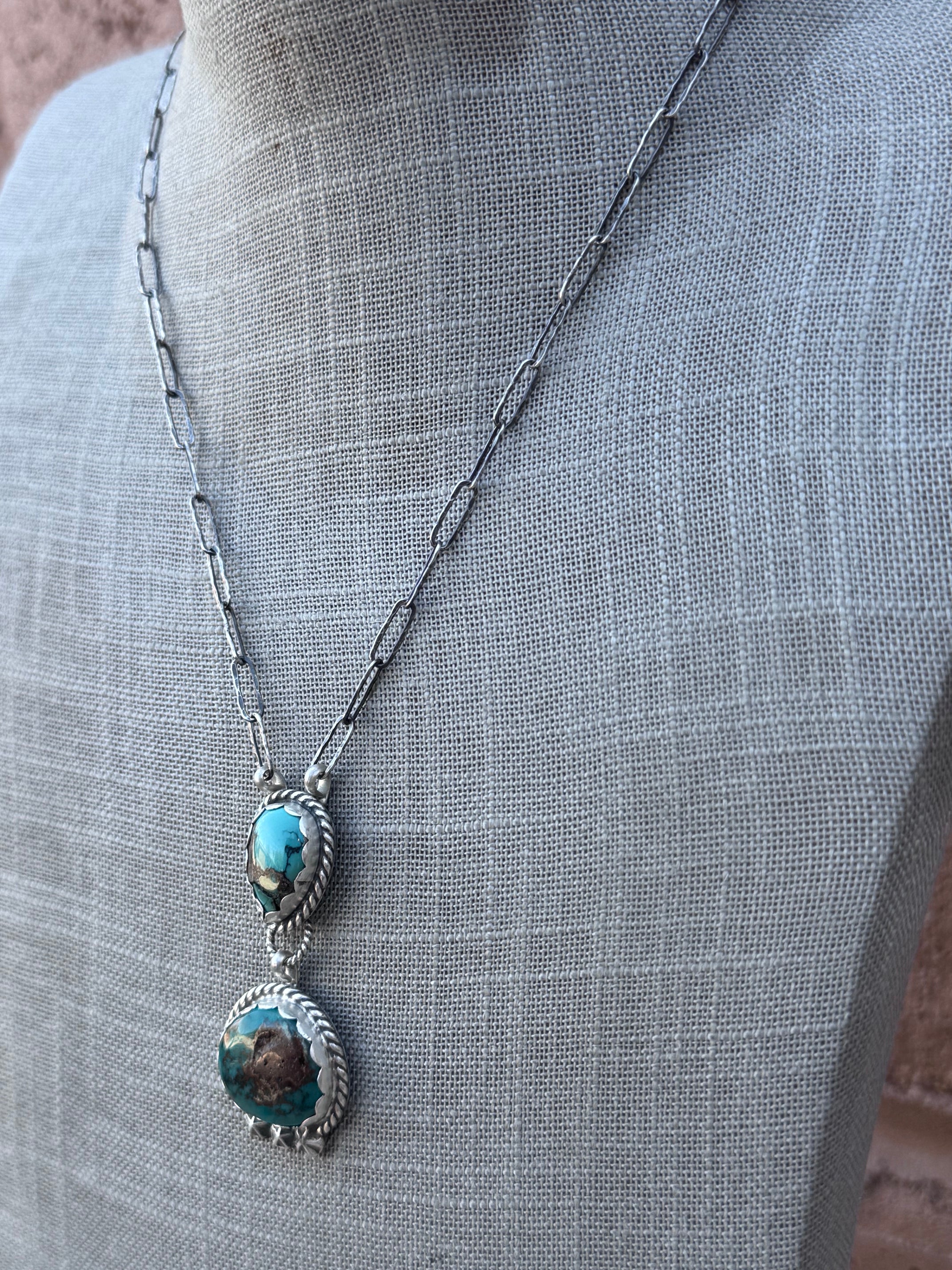 Handmade Sterling Silver & Arizona Turquoise, Mixed Turquoise 18" Necklace by Roaming Buffalo