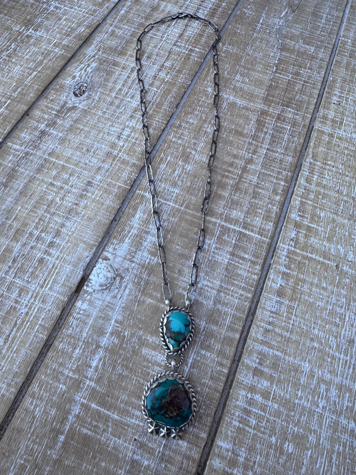 Handmade Sterling Silver & Arizona Turquoise, Mixed Turquoise 18" Necklace by Roaming Buffalo