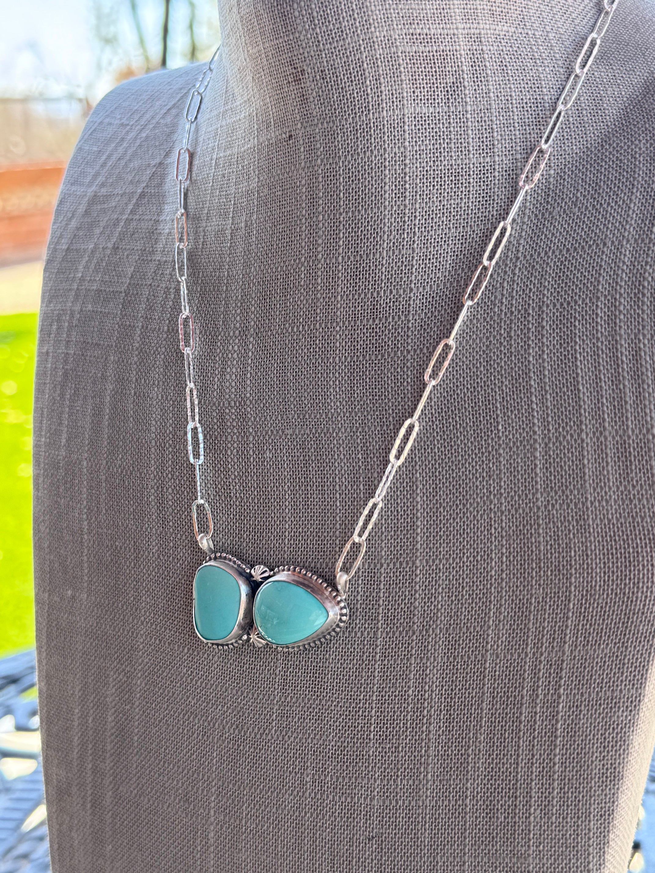 Handmade Sterling Silver & Arizona Turquoise 19" Paper clip Necklace by Roaming Buffalo