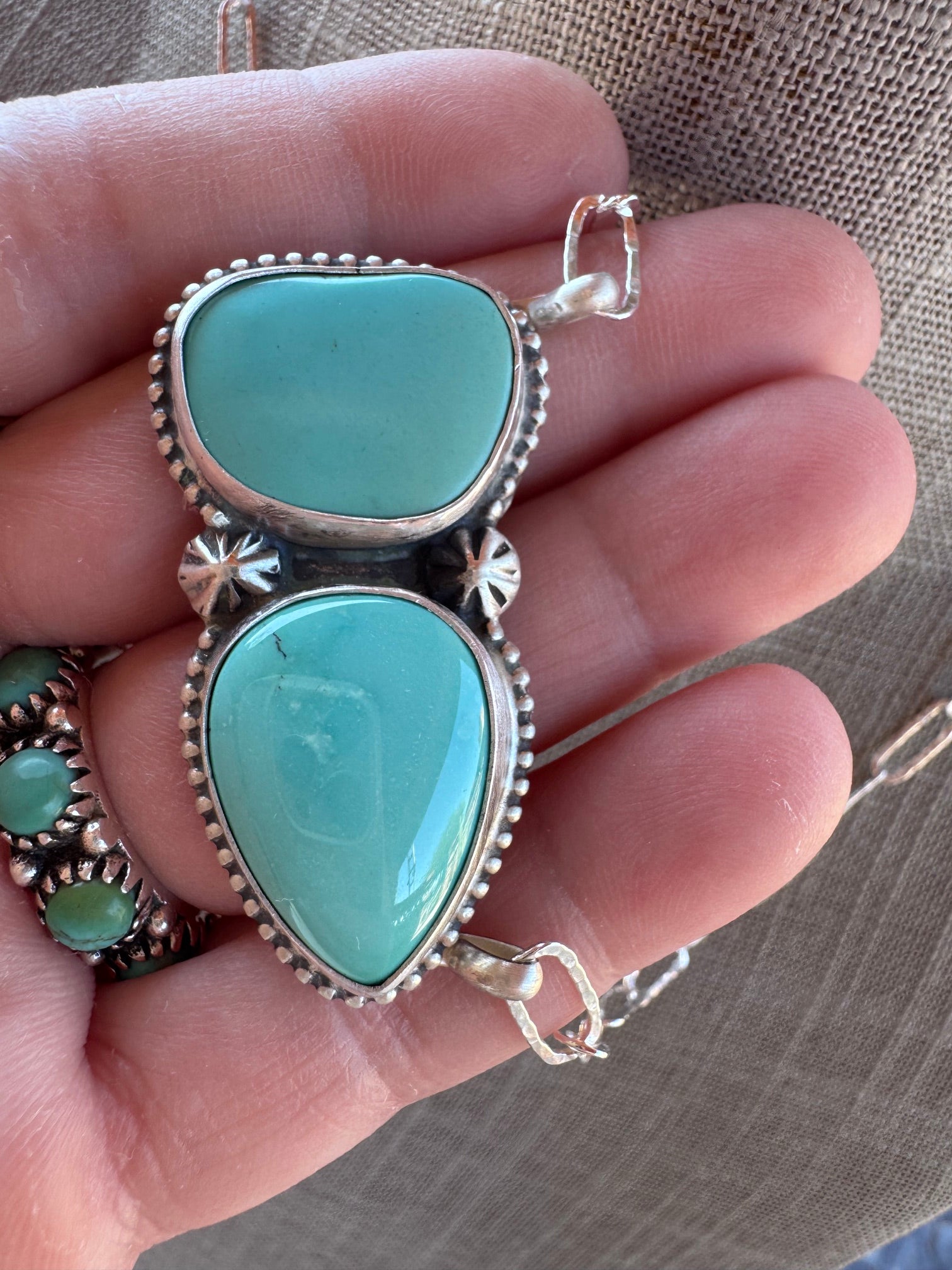 Handmade Sterling Silver & Arizona Turquoise 19" Paper clip Necklace by Roaming Buffalo