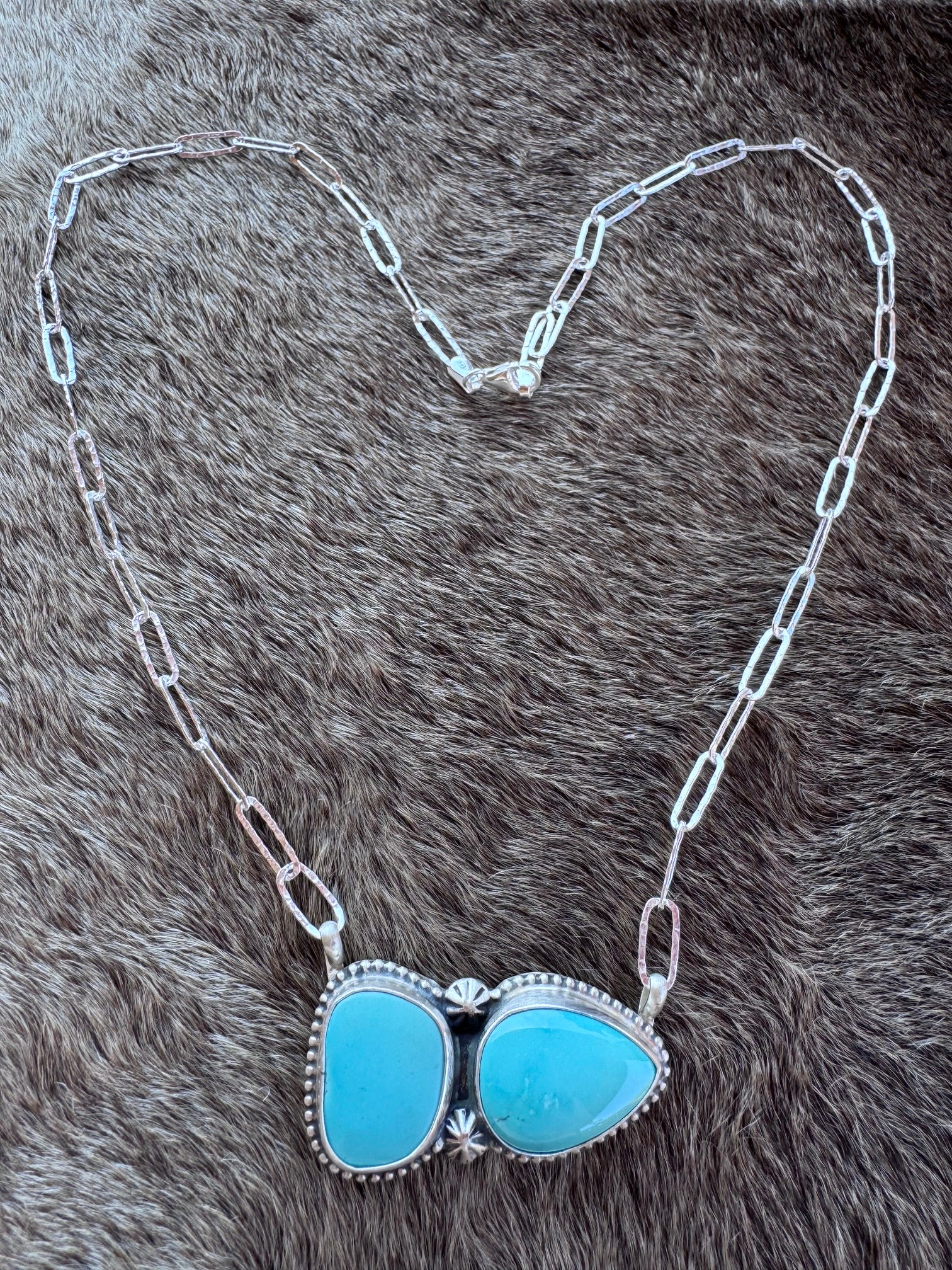 Handmade Sterling Silver & Arizona Turquoise 19" Paper clip Necklace by Roaming Buffalo