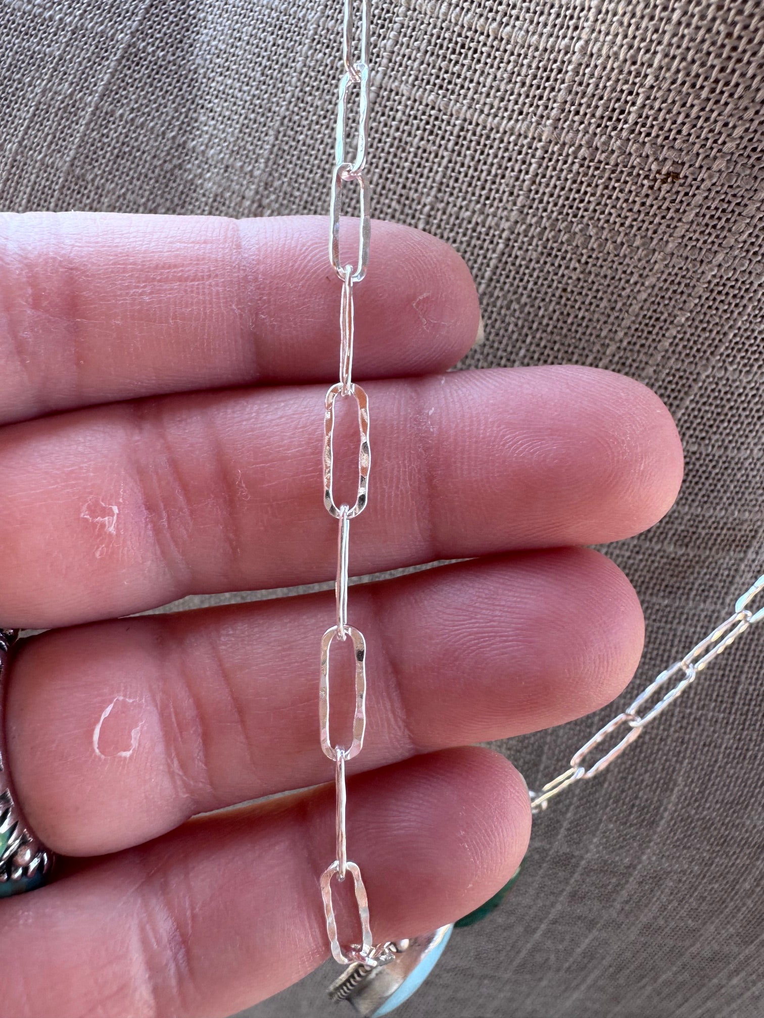 Handmade Sterling Silver & Mix Turquoise, Arizona Turquoise Paper Clip Bar Necklace 18.5" by Roaming Buffalo