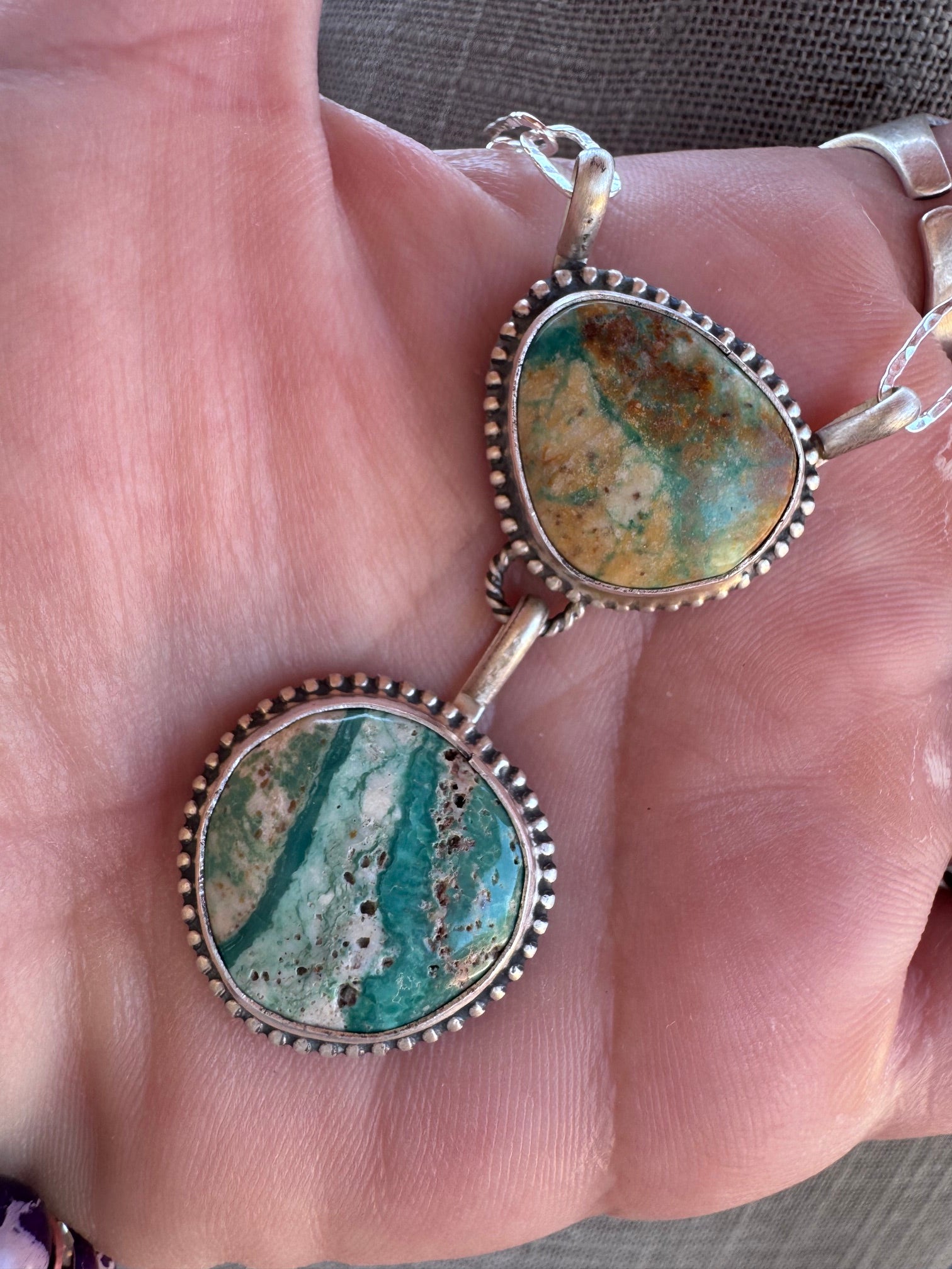 Handmade Sterling Silver & Mixed Turquoise Paper Clip Necklace 18" by Roaming Buffalo
