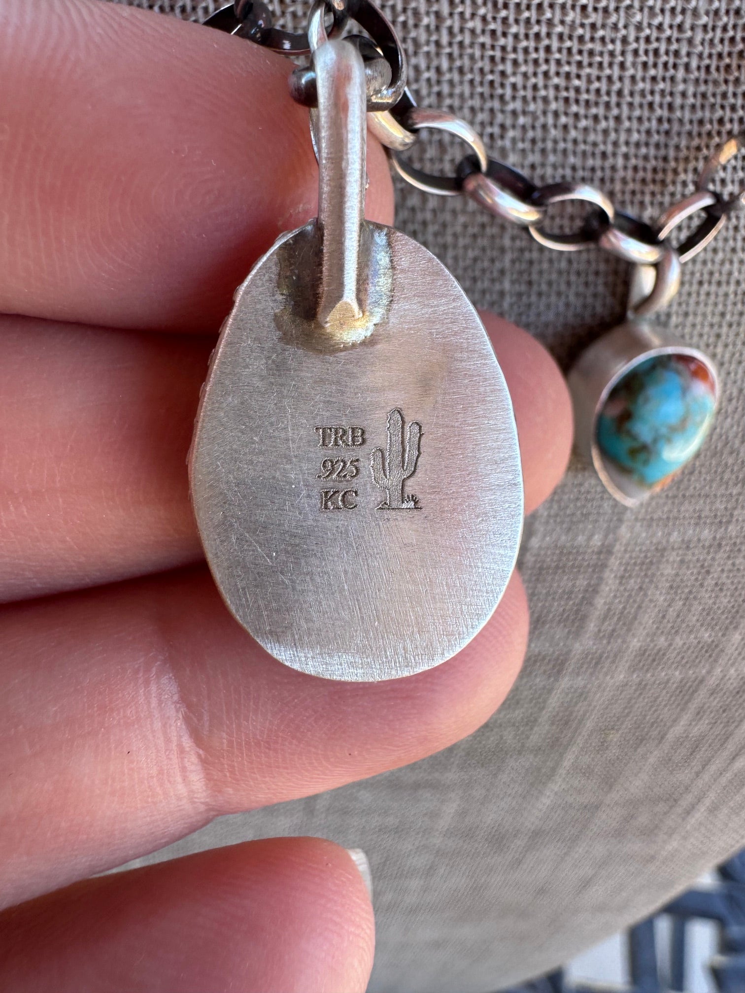 Handmade Sterling Silver & Kingman Turquoise, Dahlia Chain Necklace 17.5" by Roaming Buffalo