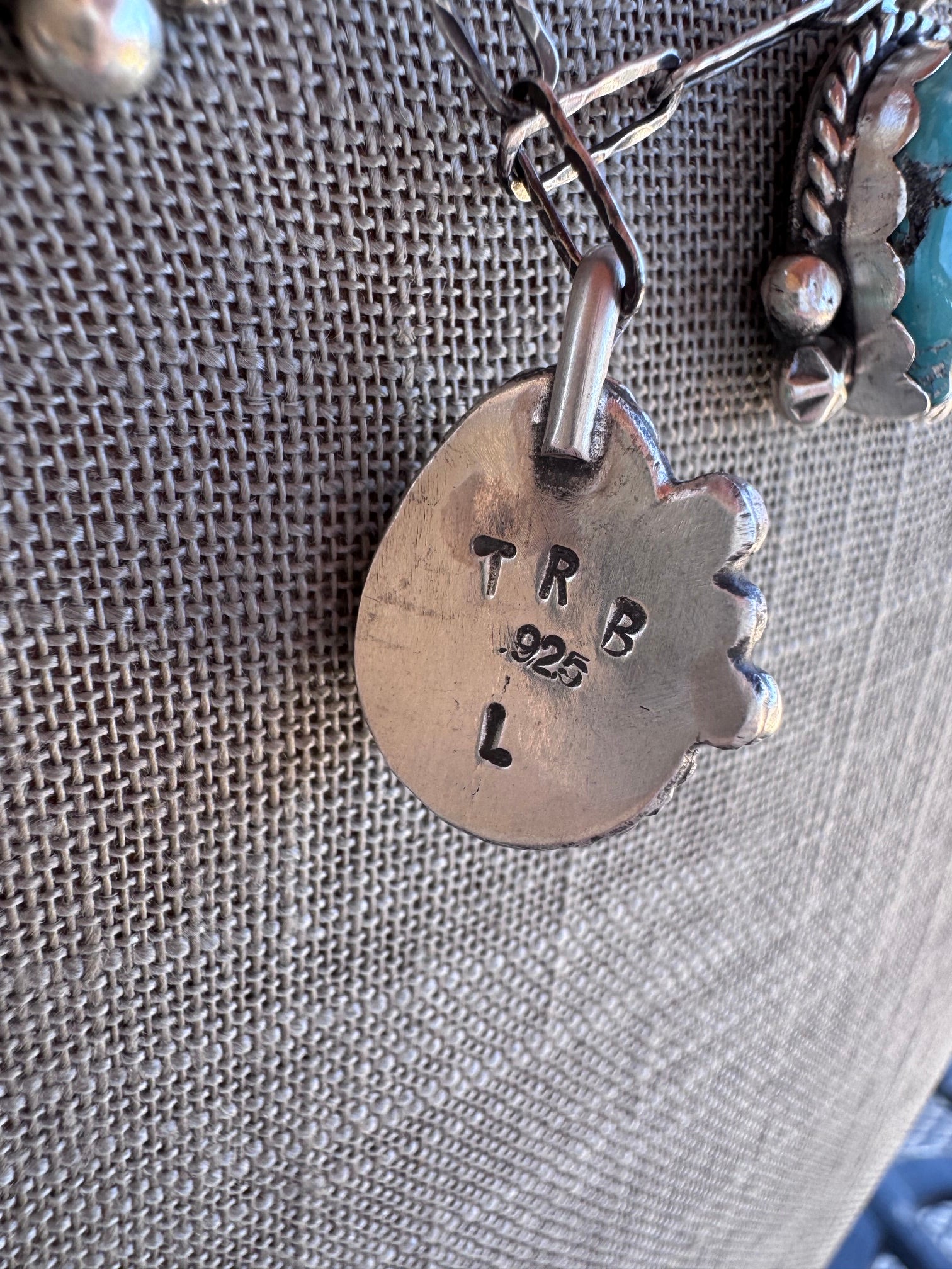 Handmade Sterling Silver & Arizona Turquoise Charm Paper Clip Necklace 18" by Roaming Buffalo
