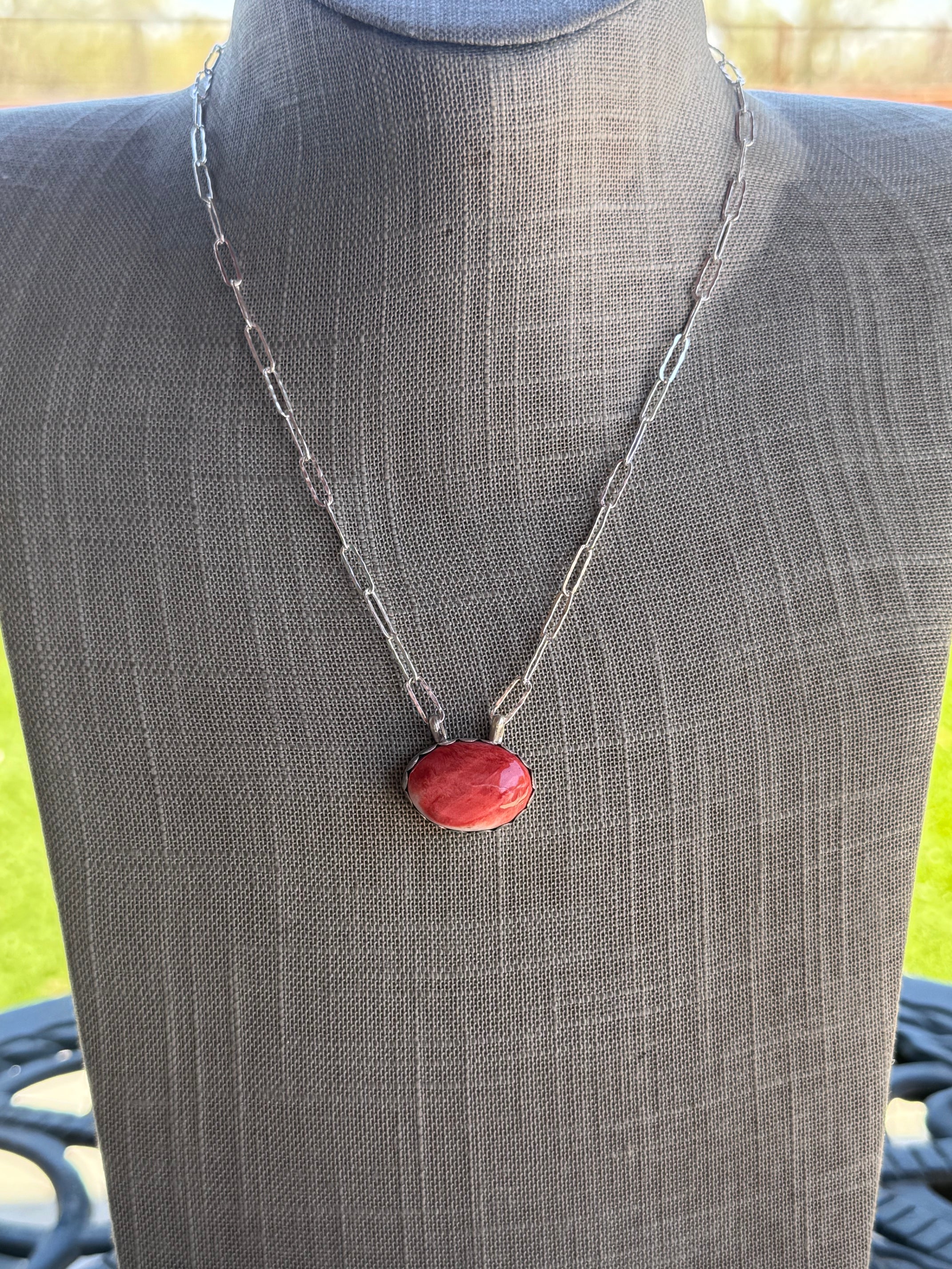Handmade Sterling Silver & Orange Spiny Paper Clip Necklace 18" by Roaming Buffalo