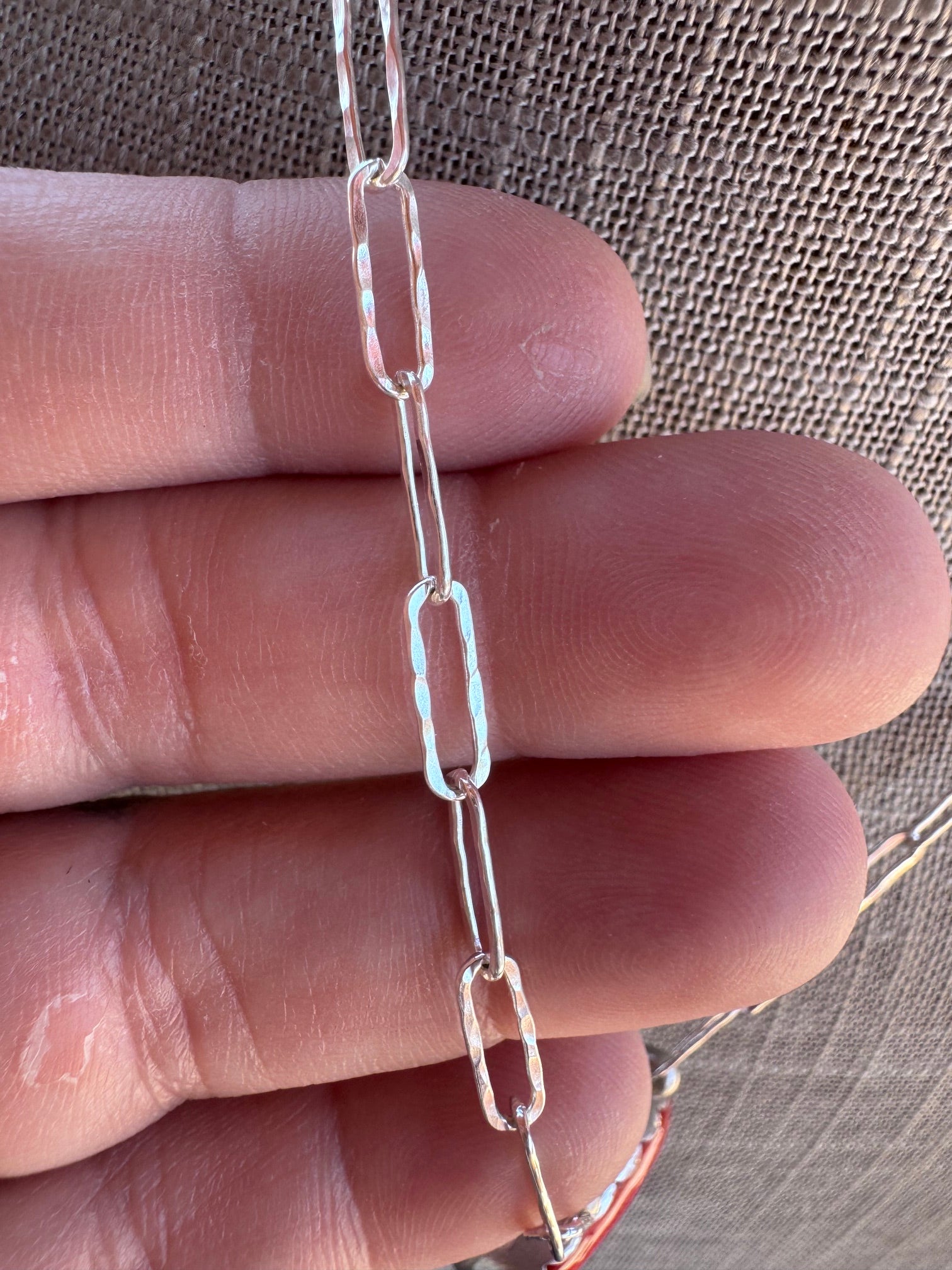 Handmade Sterling Silver & Orange Spiny Paper Clip Necklace 18" by Roaming Buffalo