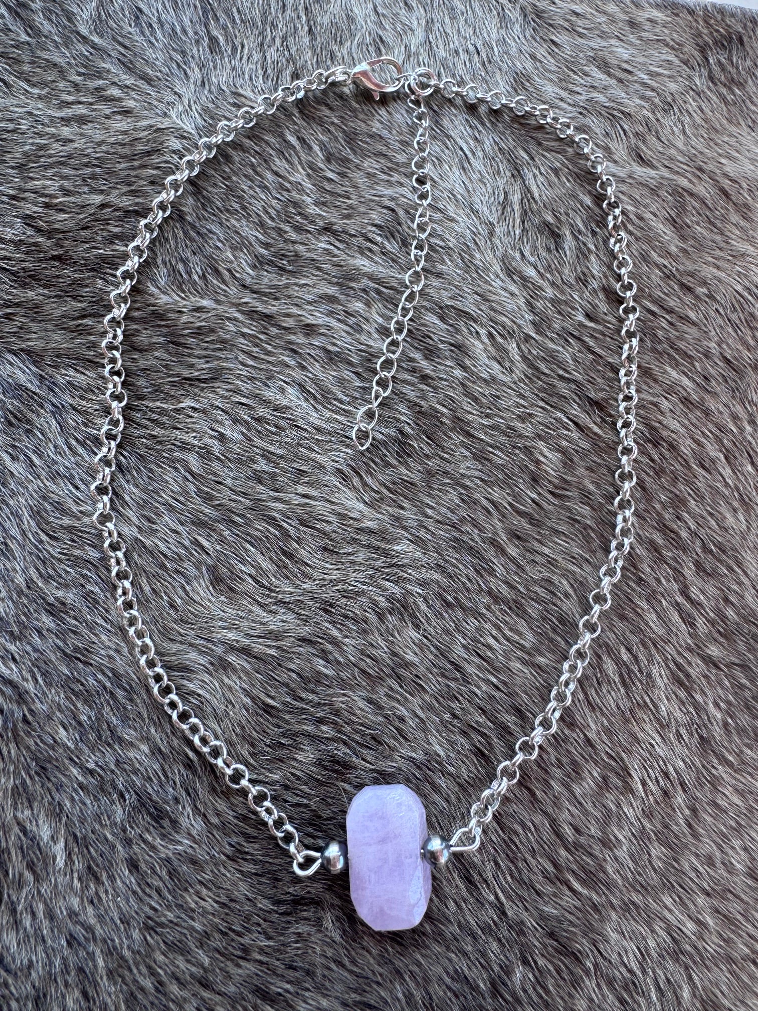 Handmade Sterling Silver & Kunzite Chain Necklace 13.5" by Roaming Buffalo
