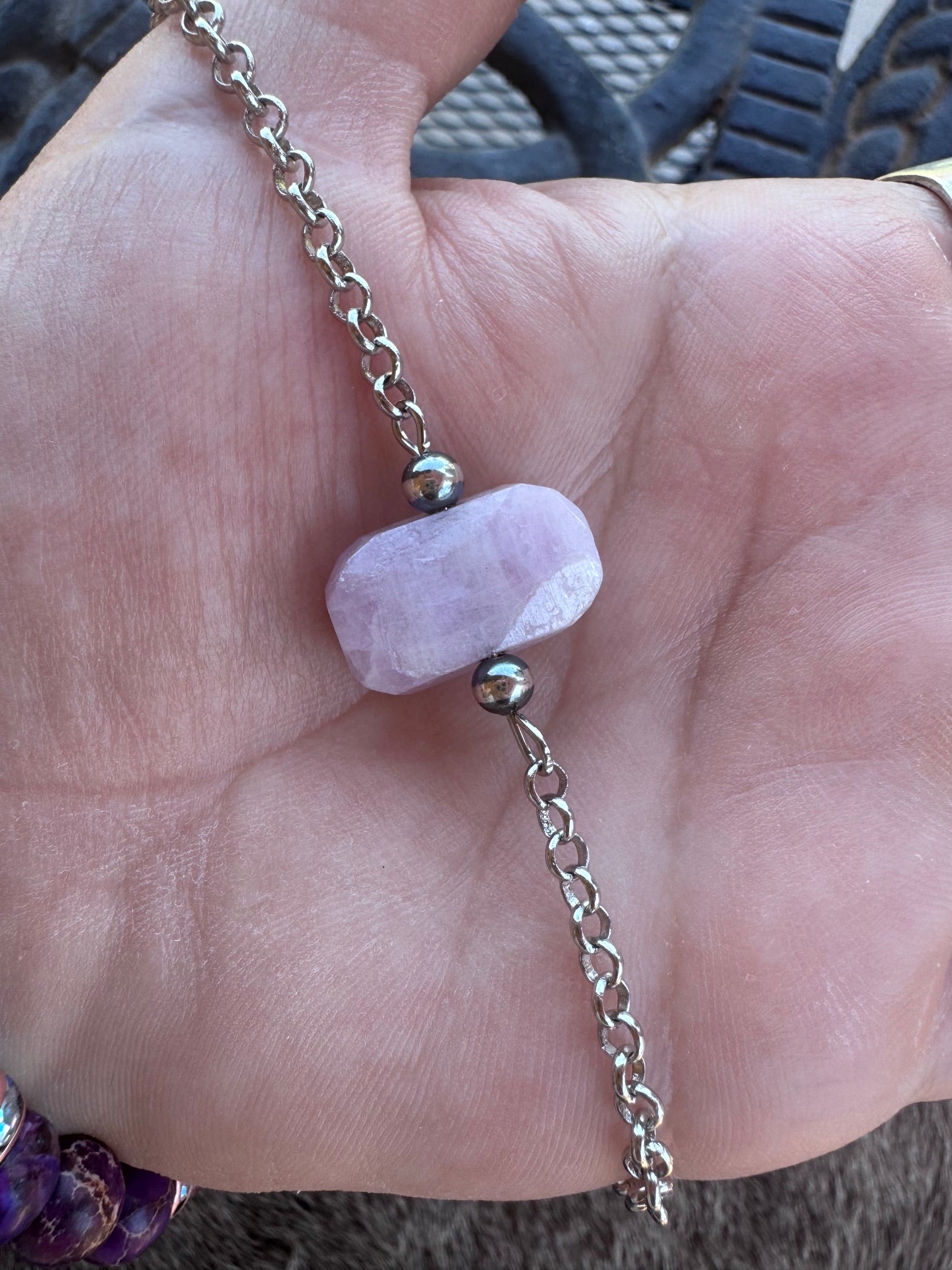 Handmade Sterling Silver & Kunzite Chain Necklace 13.5" by Roaming Buffalo