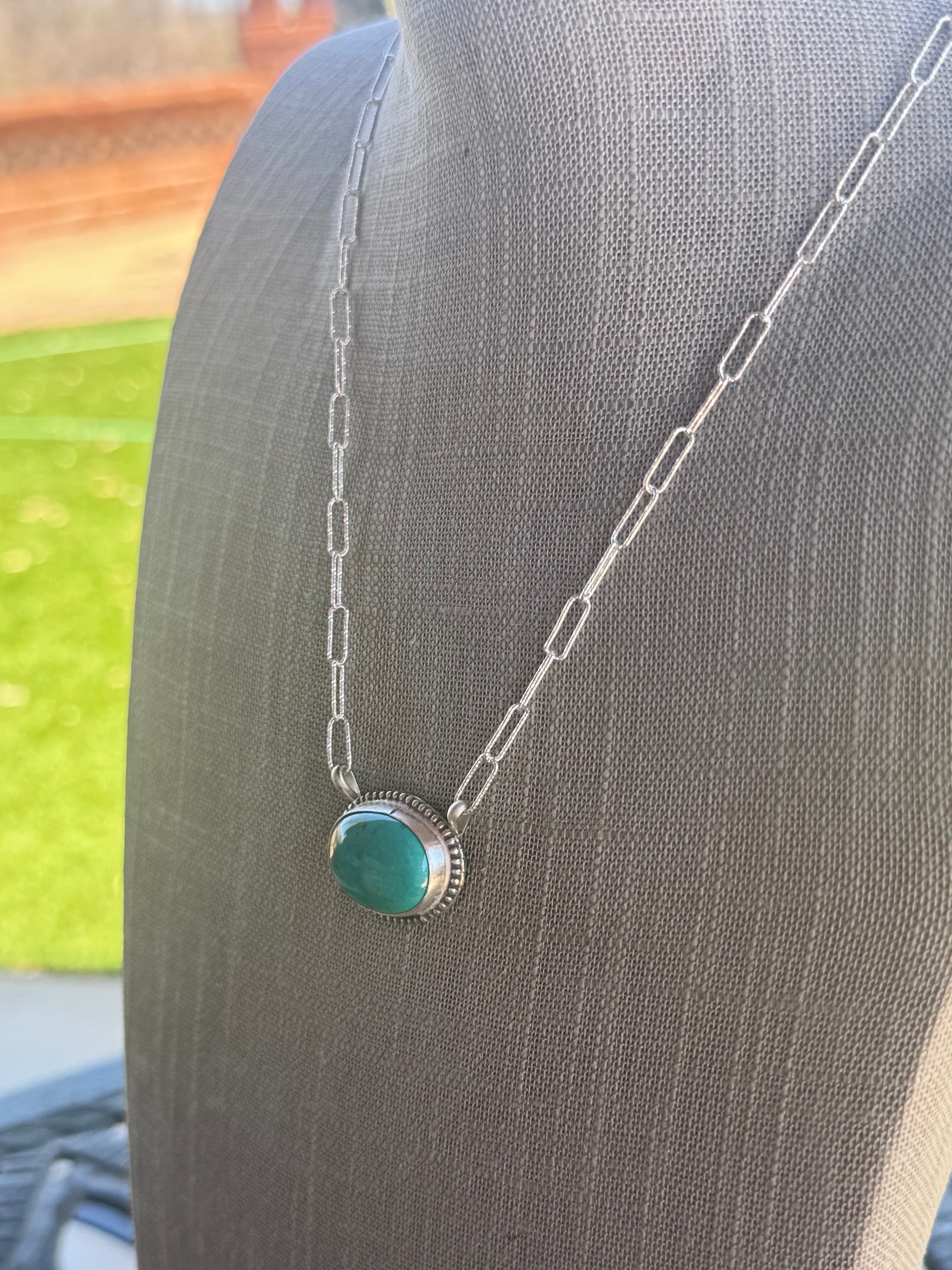 Handmade Sterling Silver & Tyrone Turquoise Paper Clip Necklace 18.5" by Roaming Buffalo
