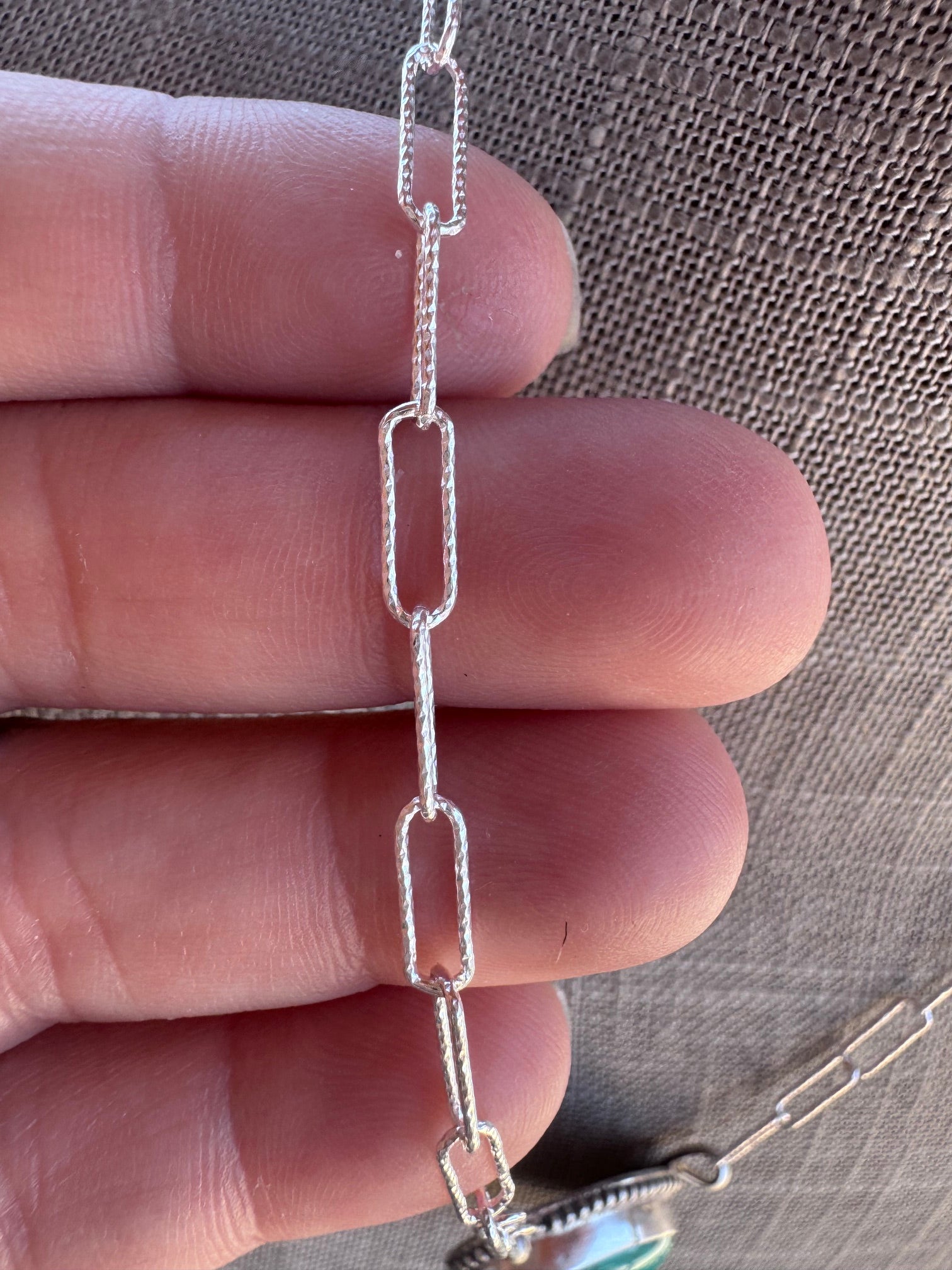Handmade Sterling Silver & Tyrone Turquoise Paper Clip Necklace 18.5" by Roaming Buffalo