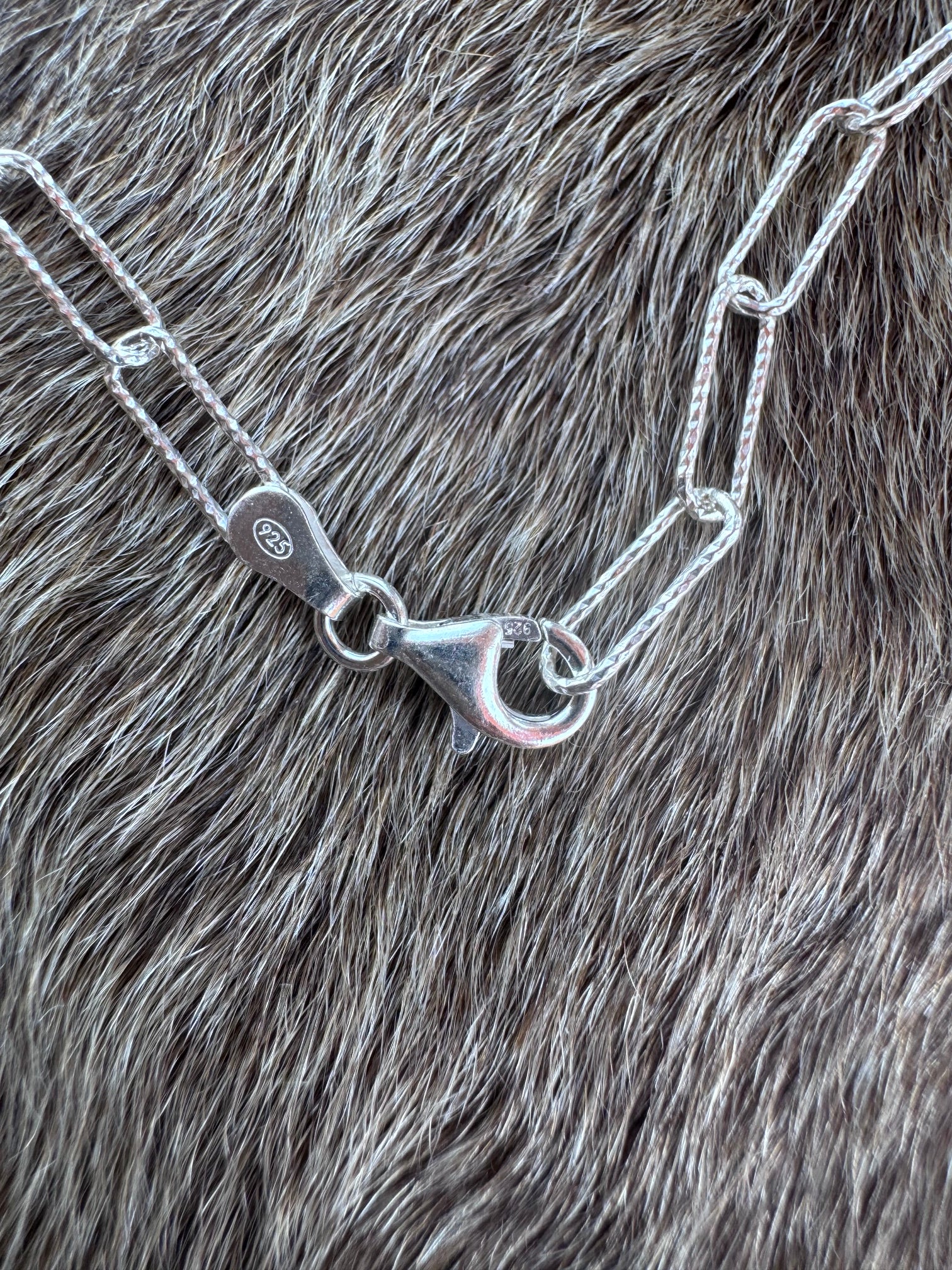 Handmade Sterling Silver & Tyrone Turquoise Paper Clip Necklace 18.5" by Roaming Buffalo