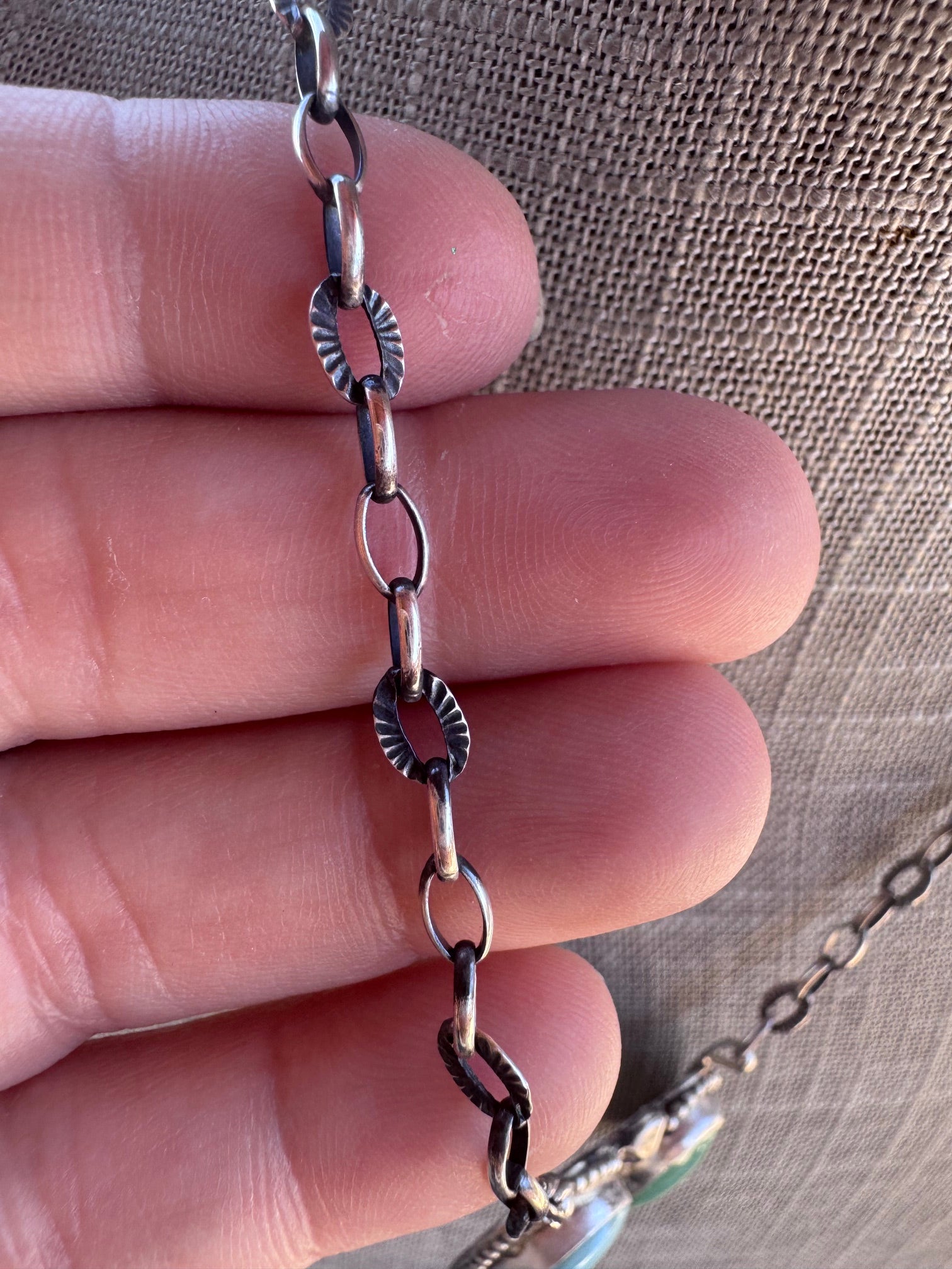 Handmade Sterling Silver & Turquoise, Carico Lake Turquoise Chain Necklace 18" by Roaming Buffalo