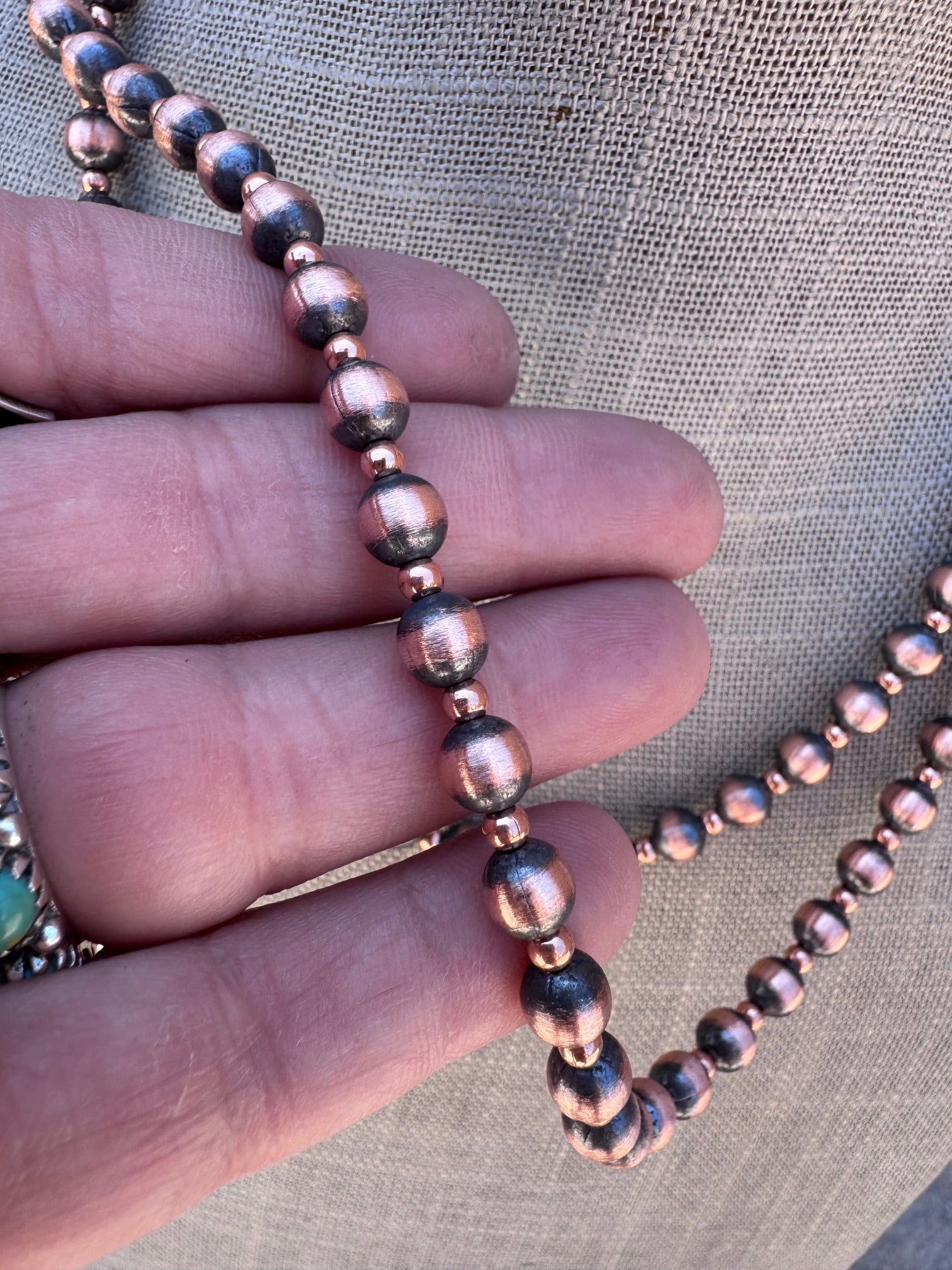 Handcrafted Patterned Copper 3&6mm Beaded Necklace