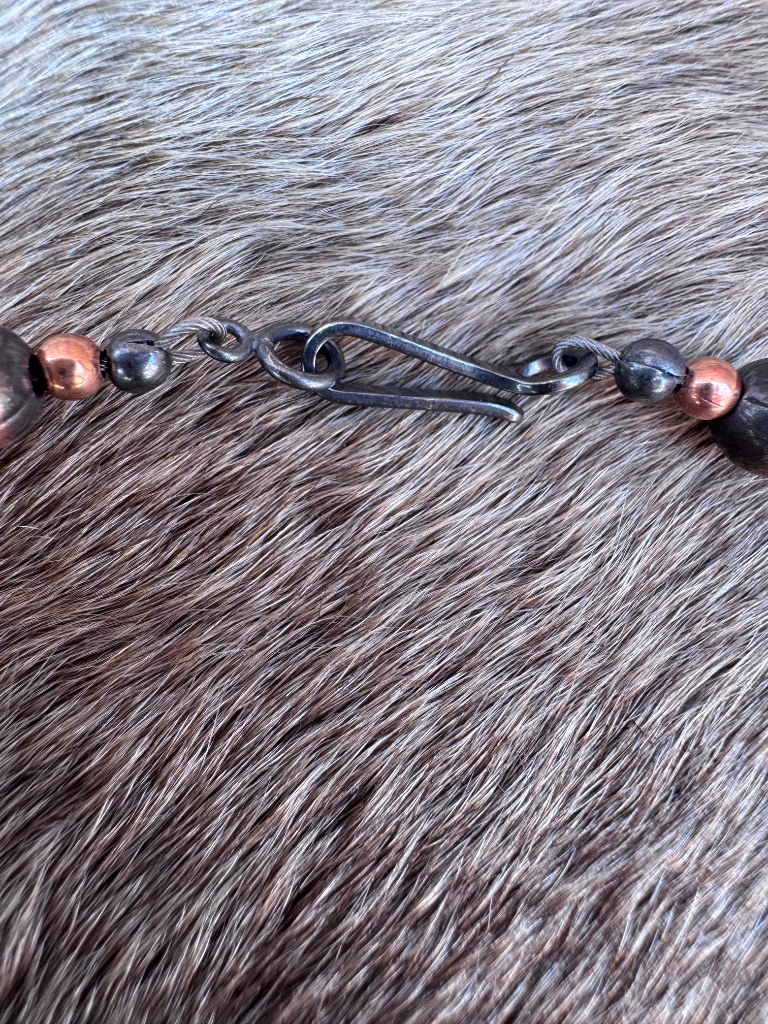 Handcrafted Patterned Copper 3&6mm Beaded Necklace