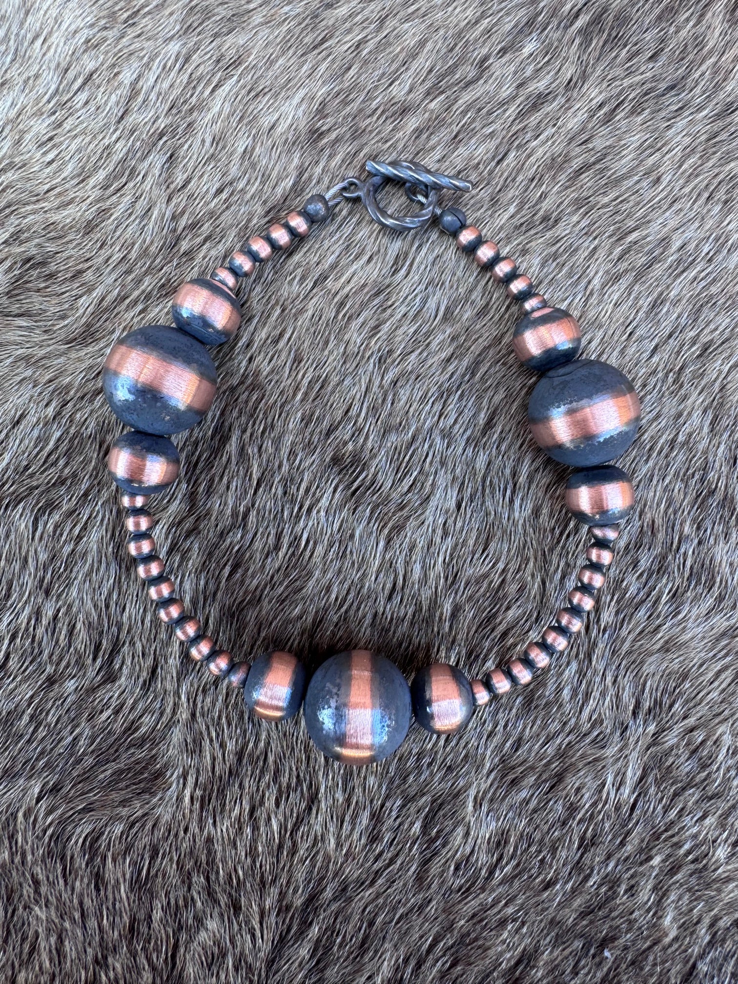 Handcrafted Copper 3-12mm Beaded Bracelet 7.25"
