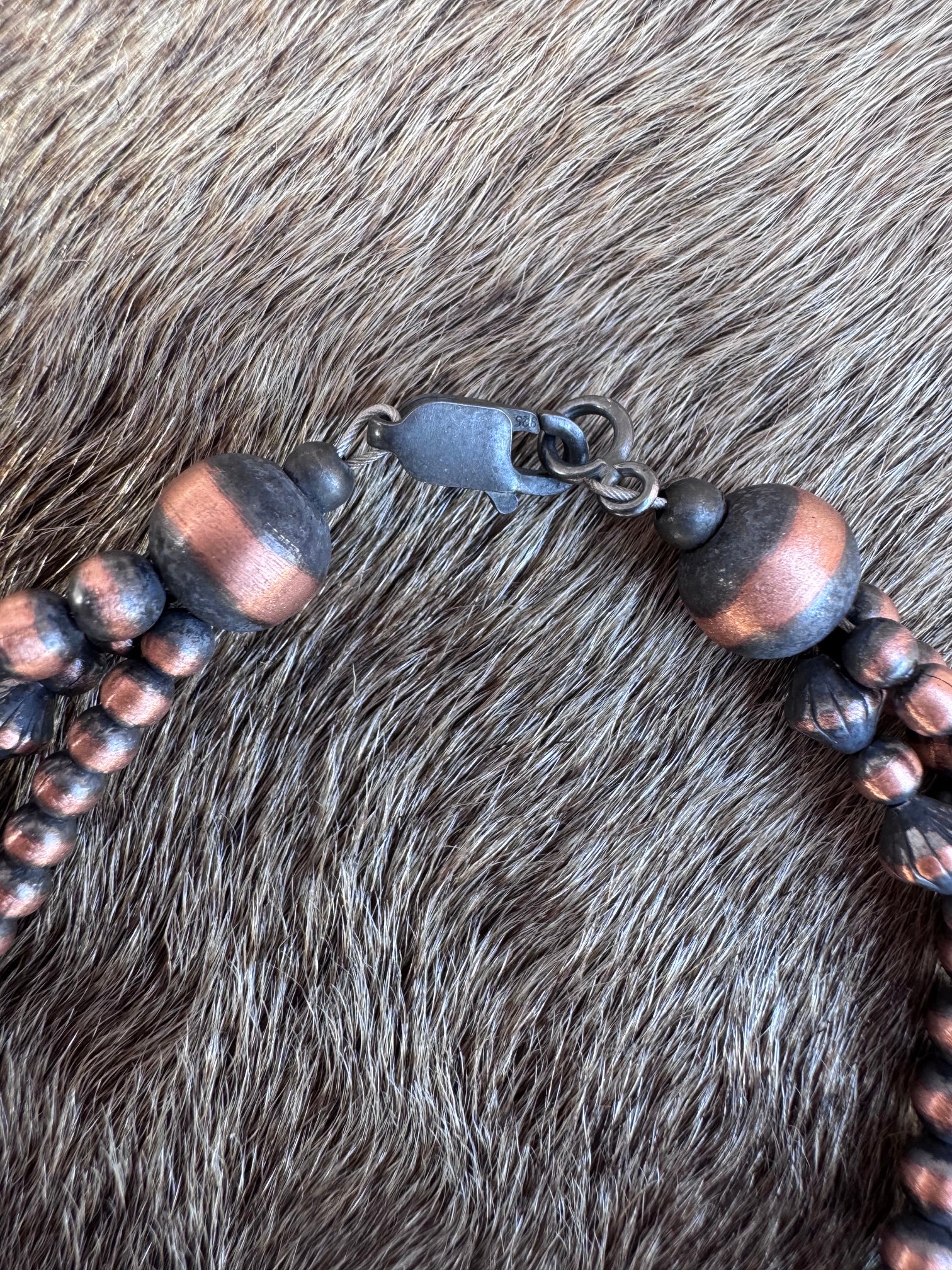 Handcrafted Copper Triple Strand 3-4mm Beaded Bracelet 7.5"