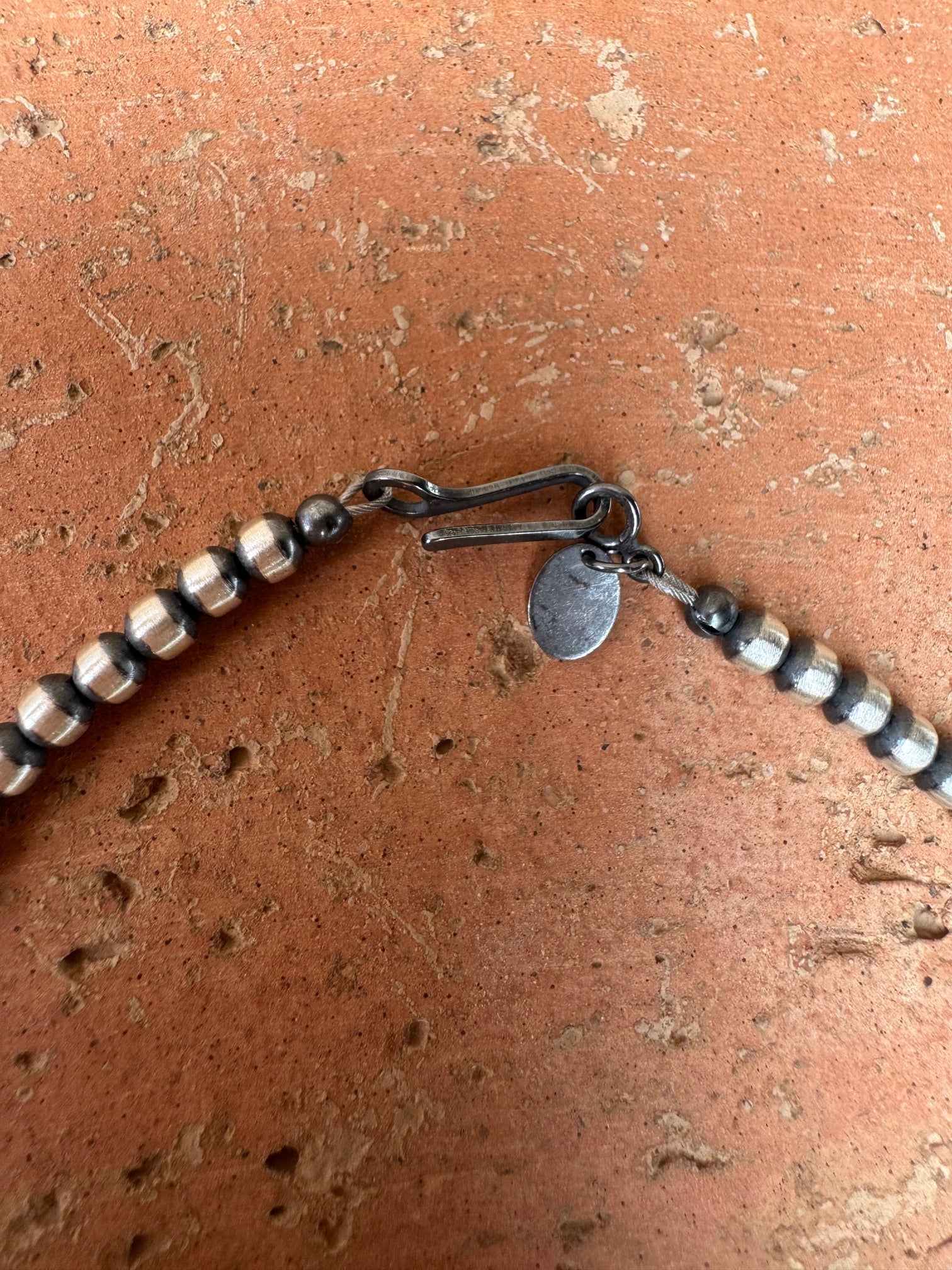 Handcrafted Kingman Turquoise &  Sterling Silver Heart 4mm Beaded Necklace