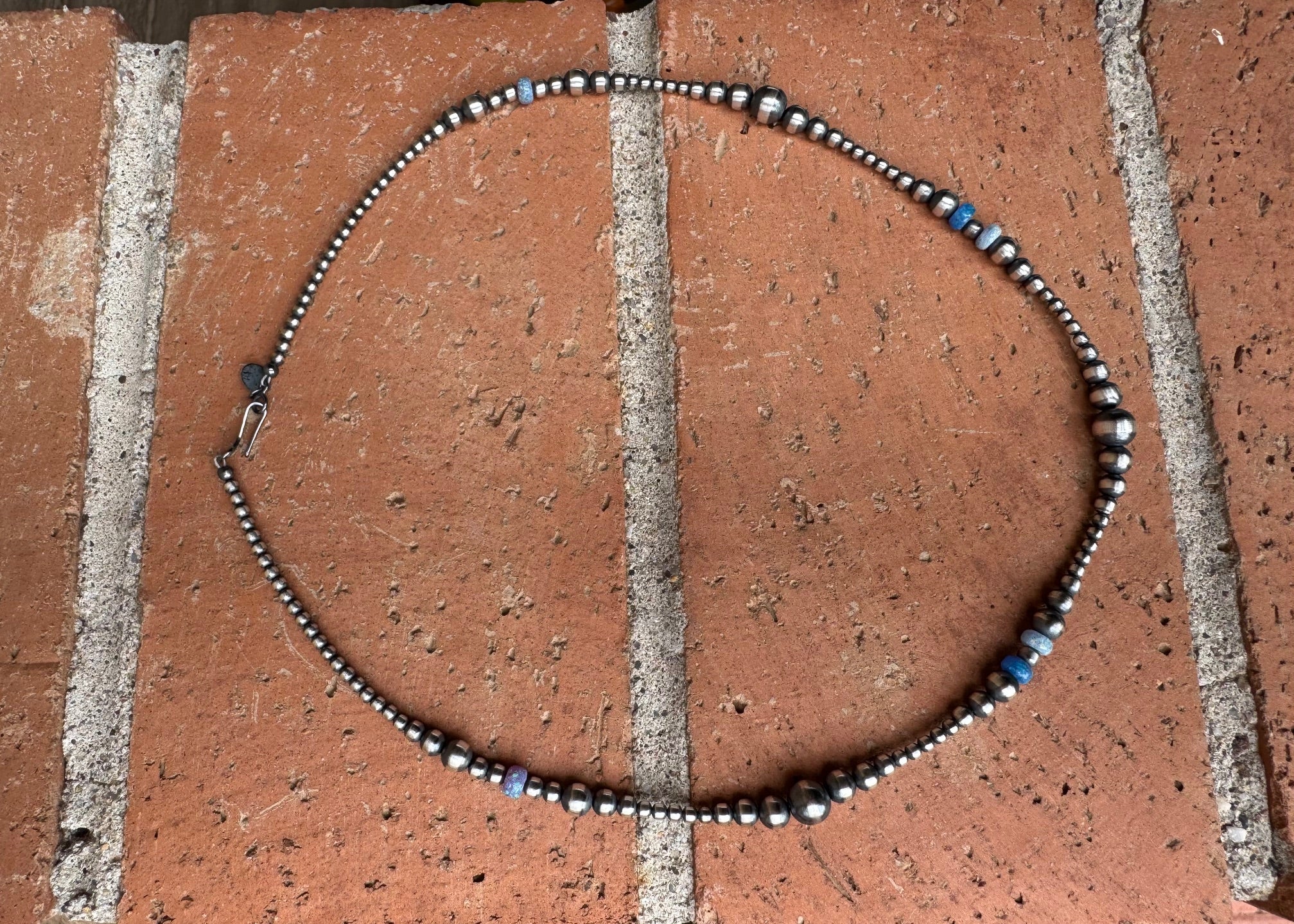 Handcrafted Blue Opal & Sterling Silver Beaded 3-8mm Necklace 20"